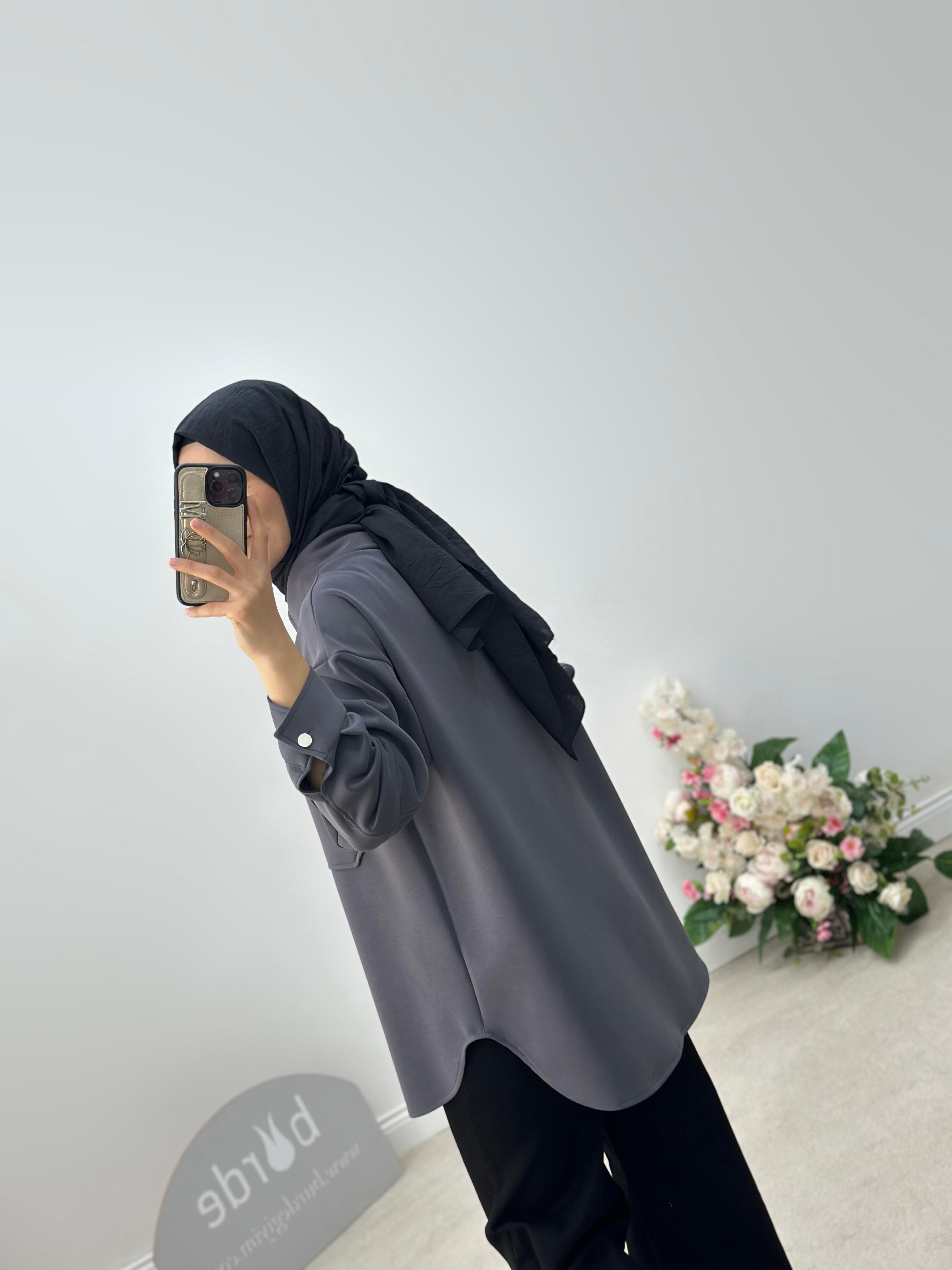 Cepli Oversize Antrasit Renk Kadın Shacket