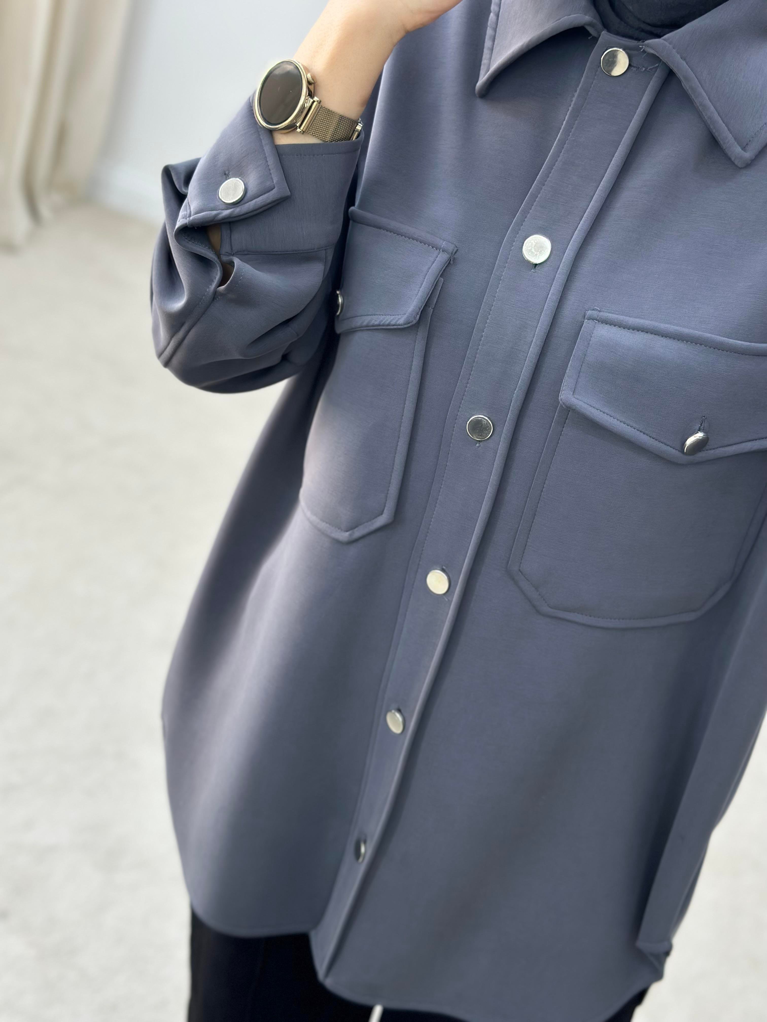 Cepli Oversize Antrasit Renk Kadın Shacket