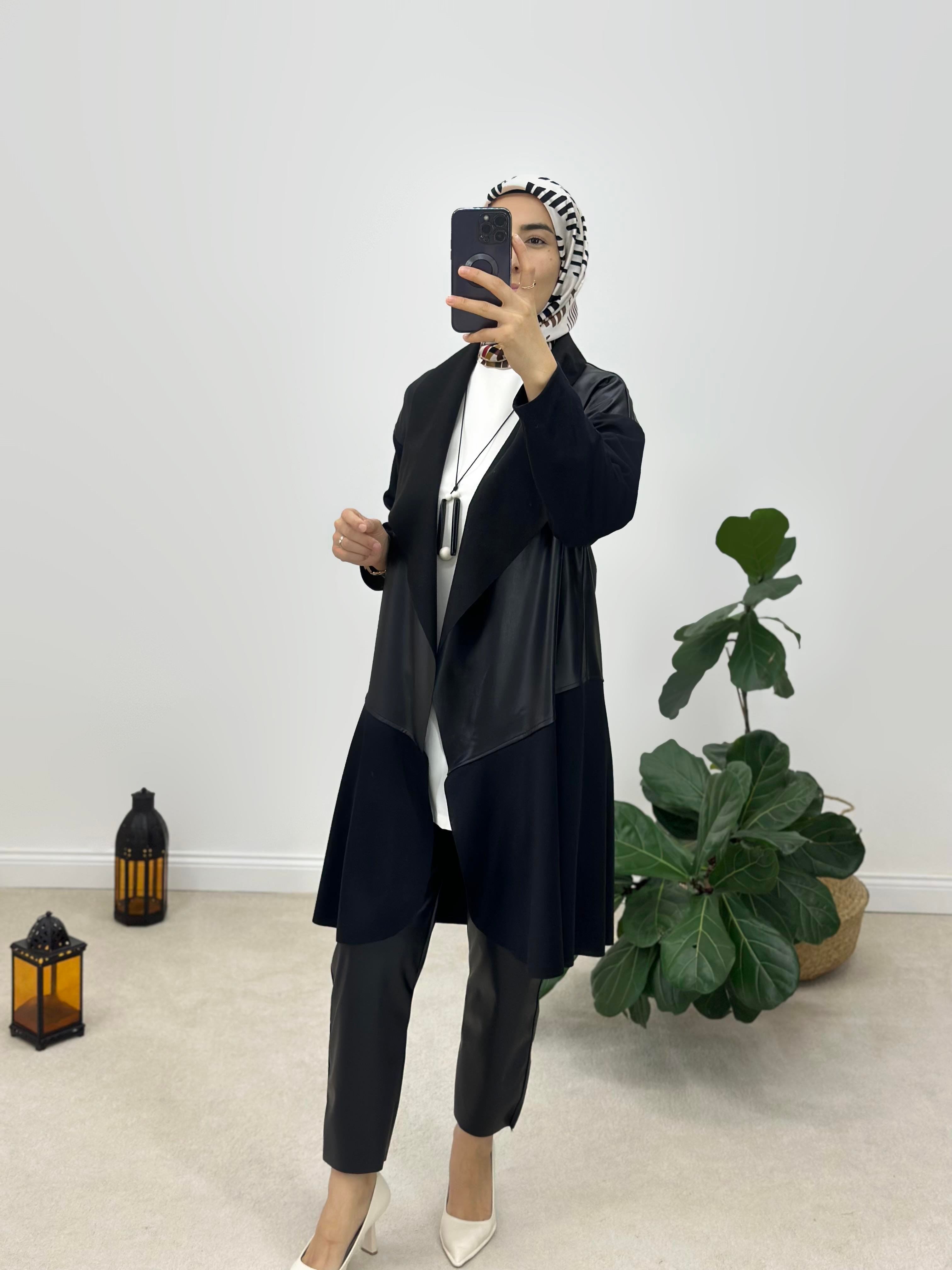 Deri Ve Örme Çelik Örme Kumaş Garnili Giy-Çık Hırka