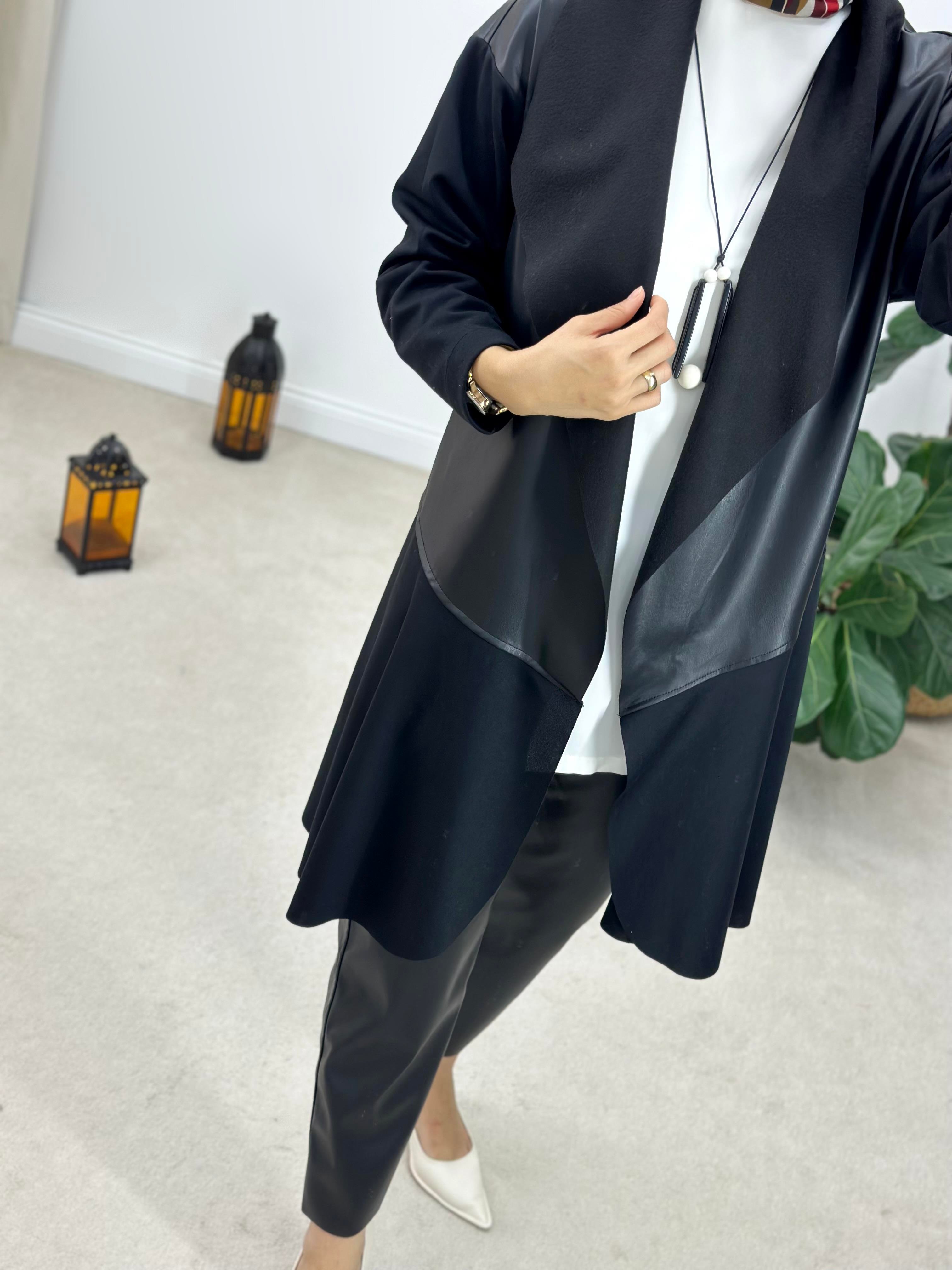 Deri Ve Örme Çelik Örme Kumaş Garnili Giy-Çık Hırka