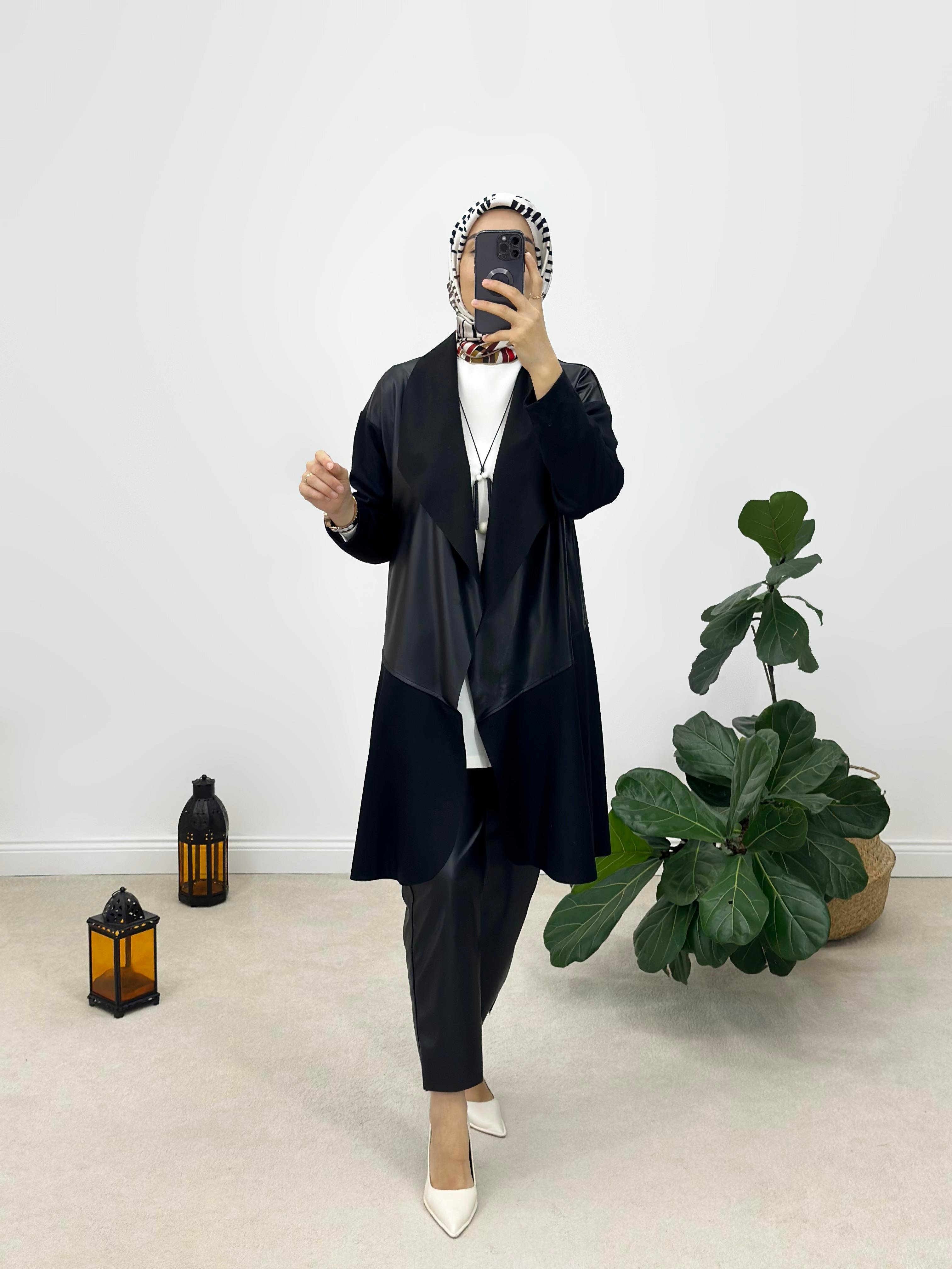 Deri Ve Örme Çelik Örme Kumaş Garnili Giy-Çık Hırka