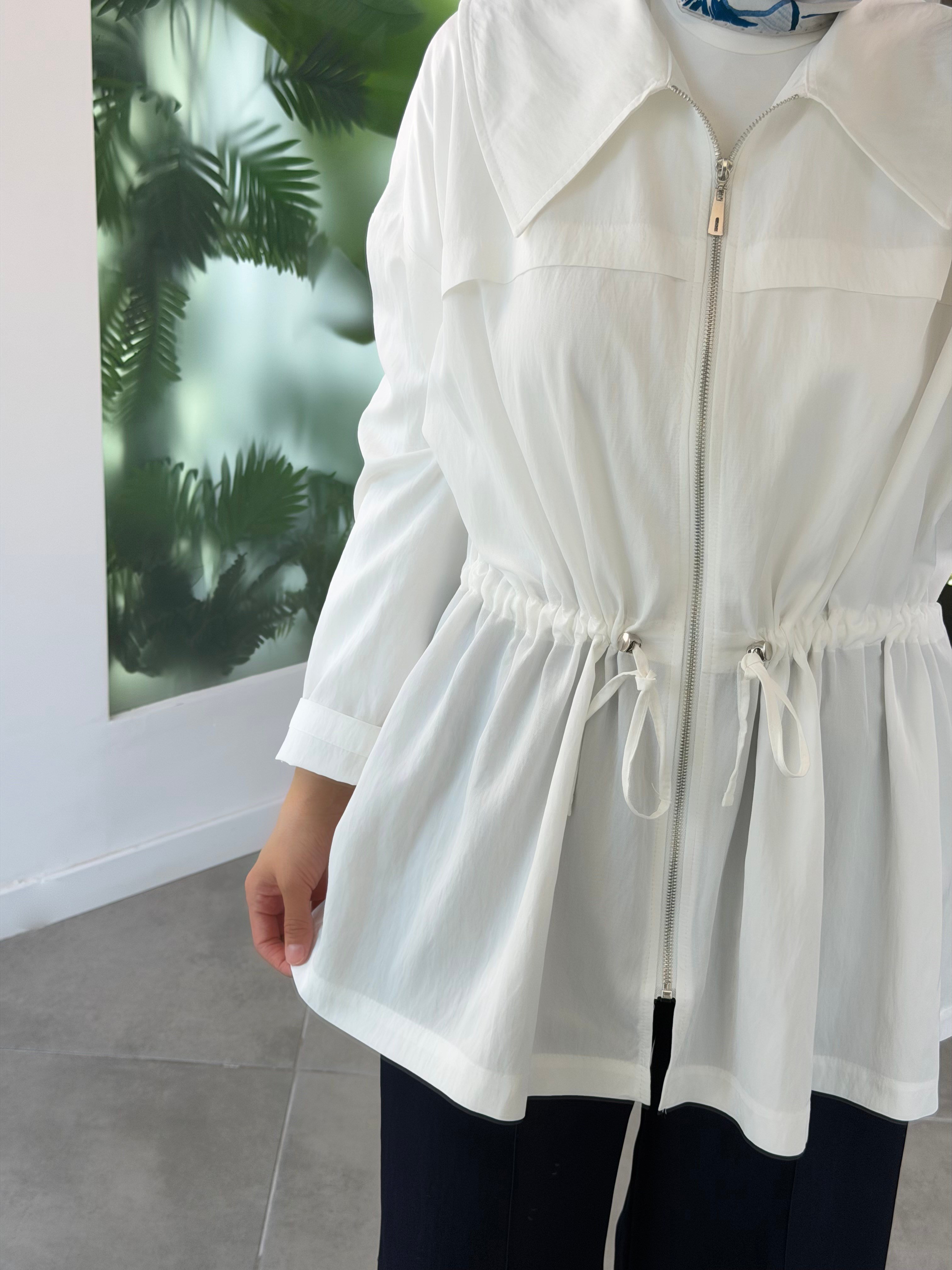 Ekru Renk Beli Tünelli Oversize Ceket