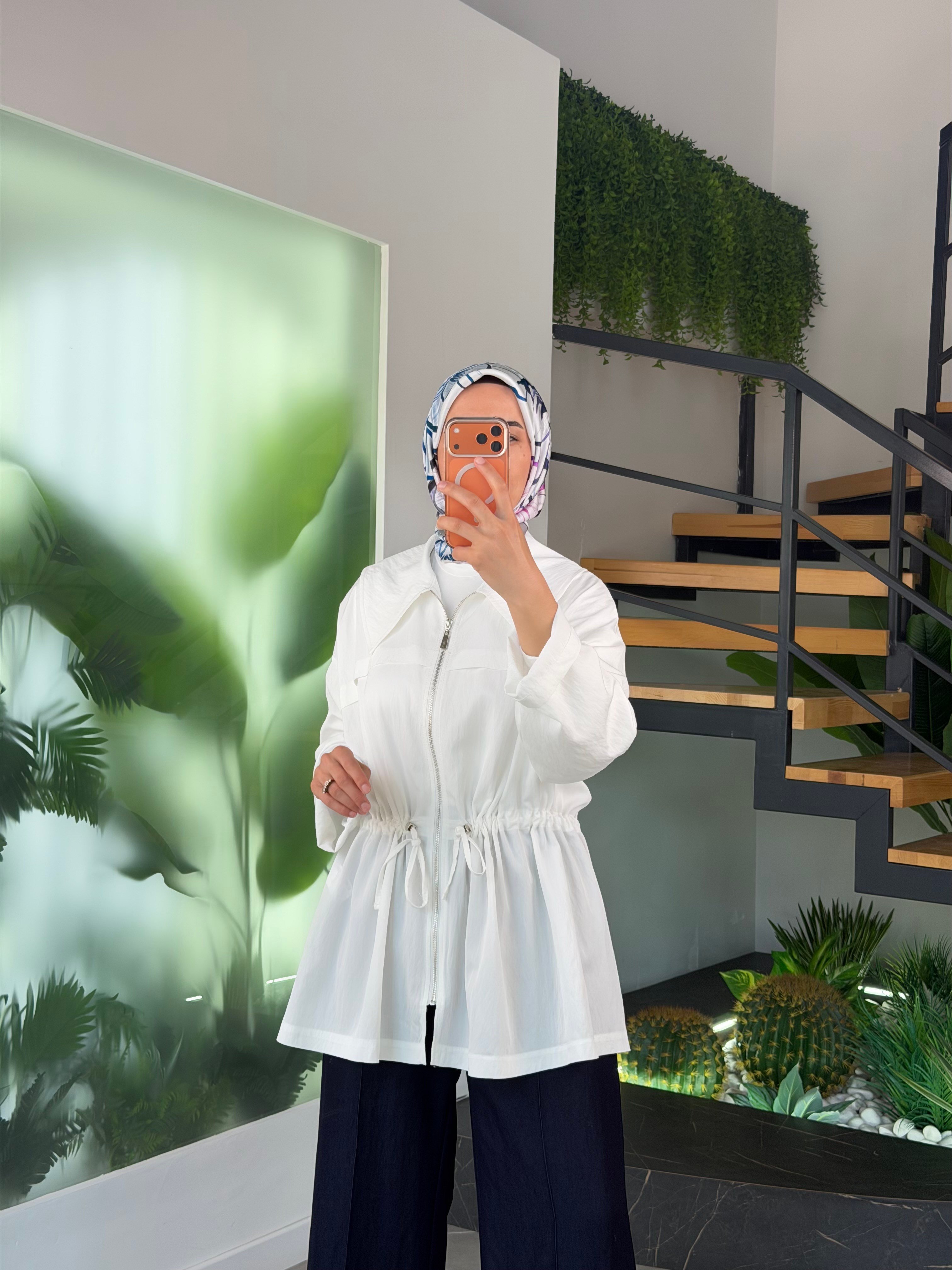 Ekru Renk Beli Tünelli Oversize Ceket