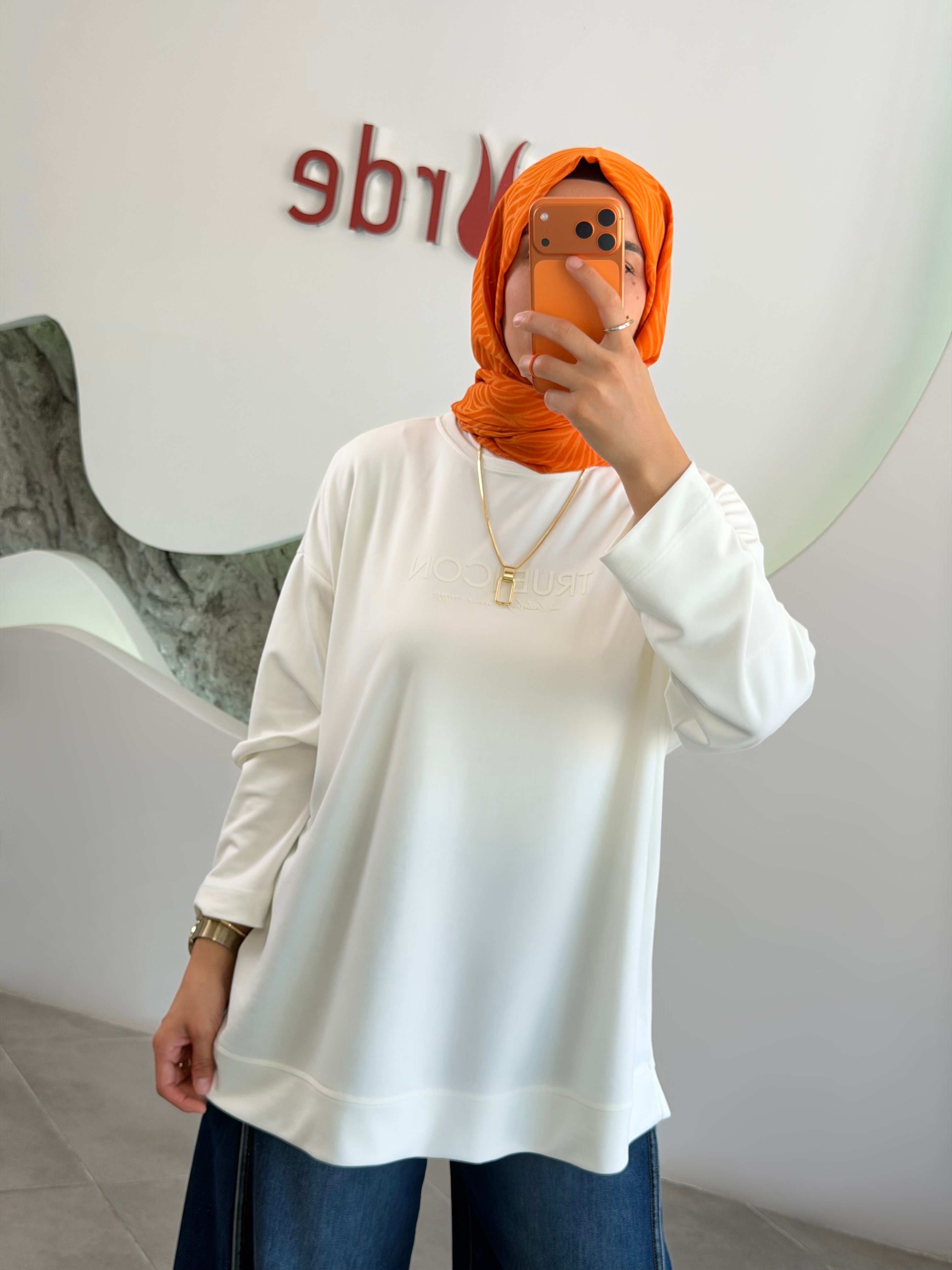 Ekru Renk Tonaton Baskılı Basic S-Shirt