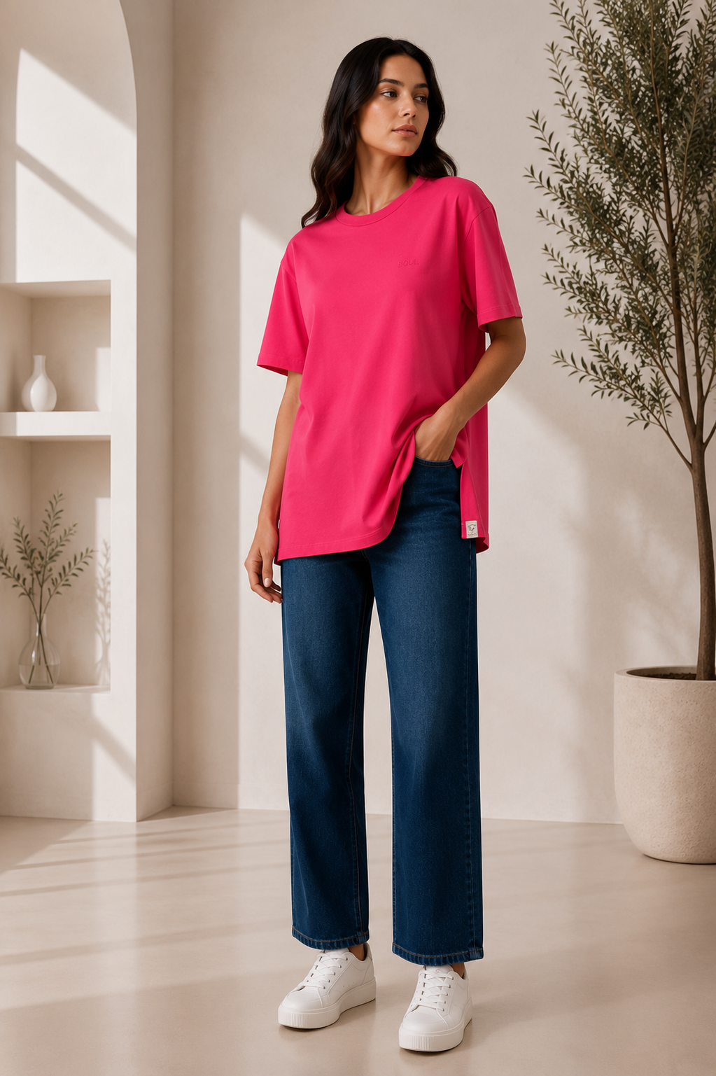 Fuşya Renk Kısa Kollu Basic Tshirt