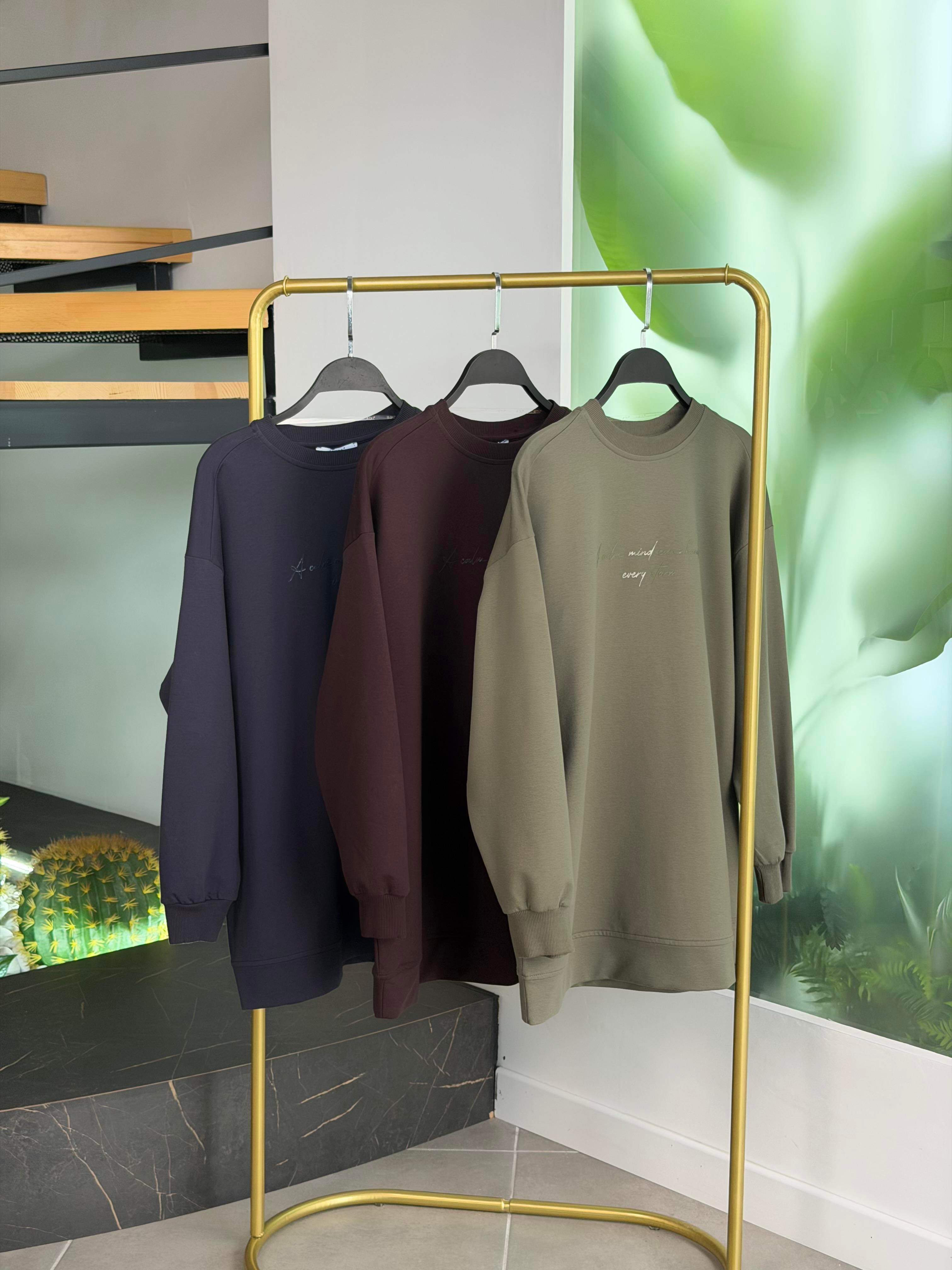 Haki Renk Parlak Tonaton Baskılı Basıc S-Shırt