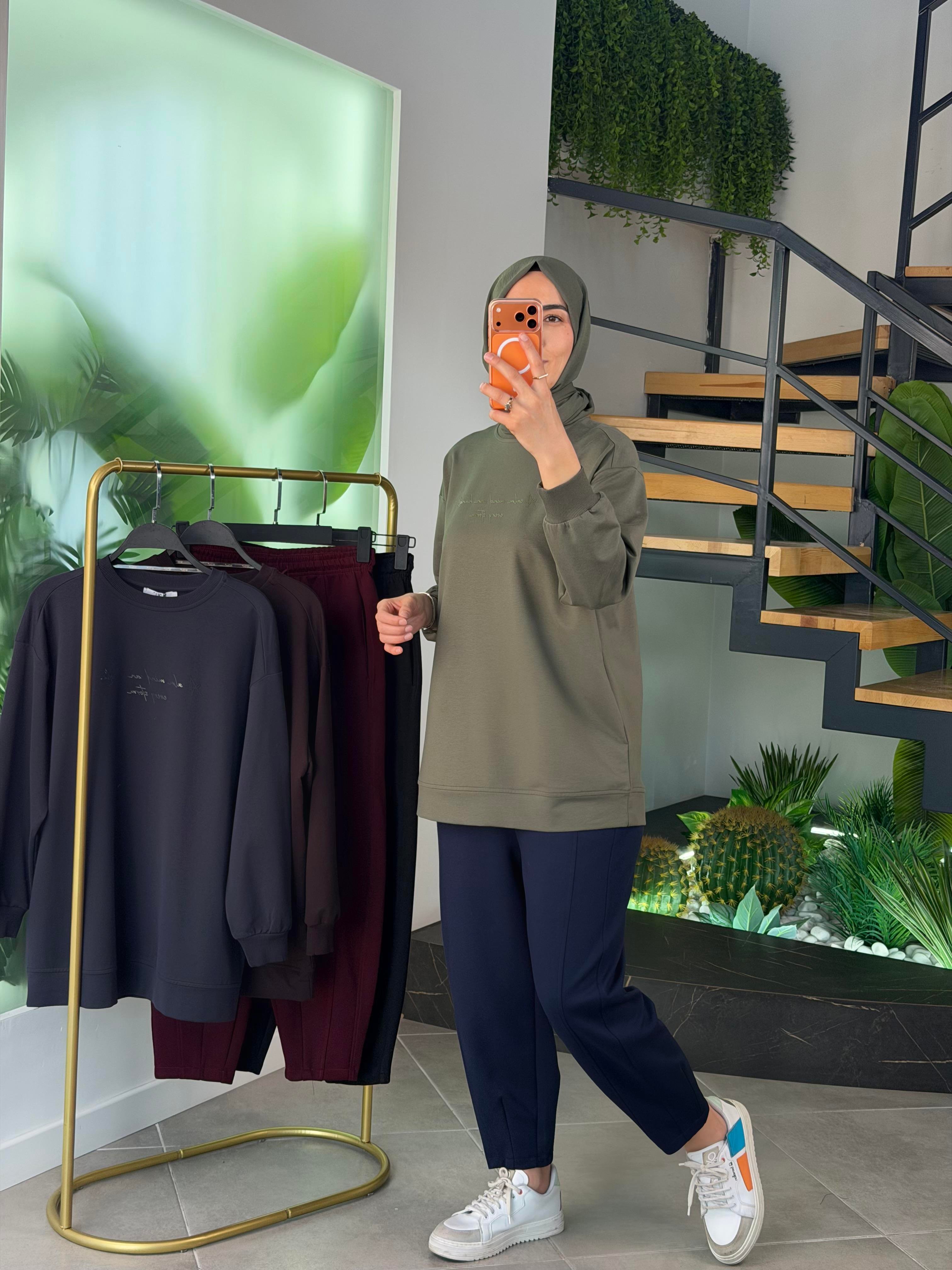 Haki Renk Parlak Tonaton Baskılı Basıc S-Shırt