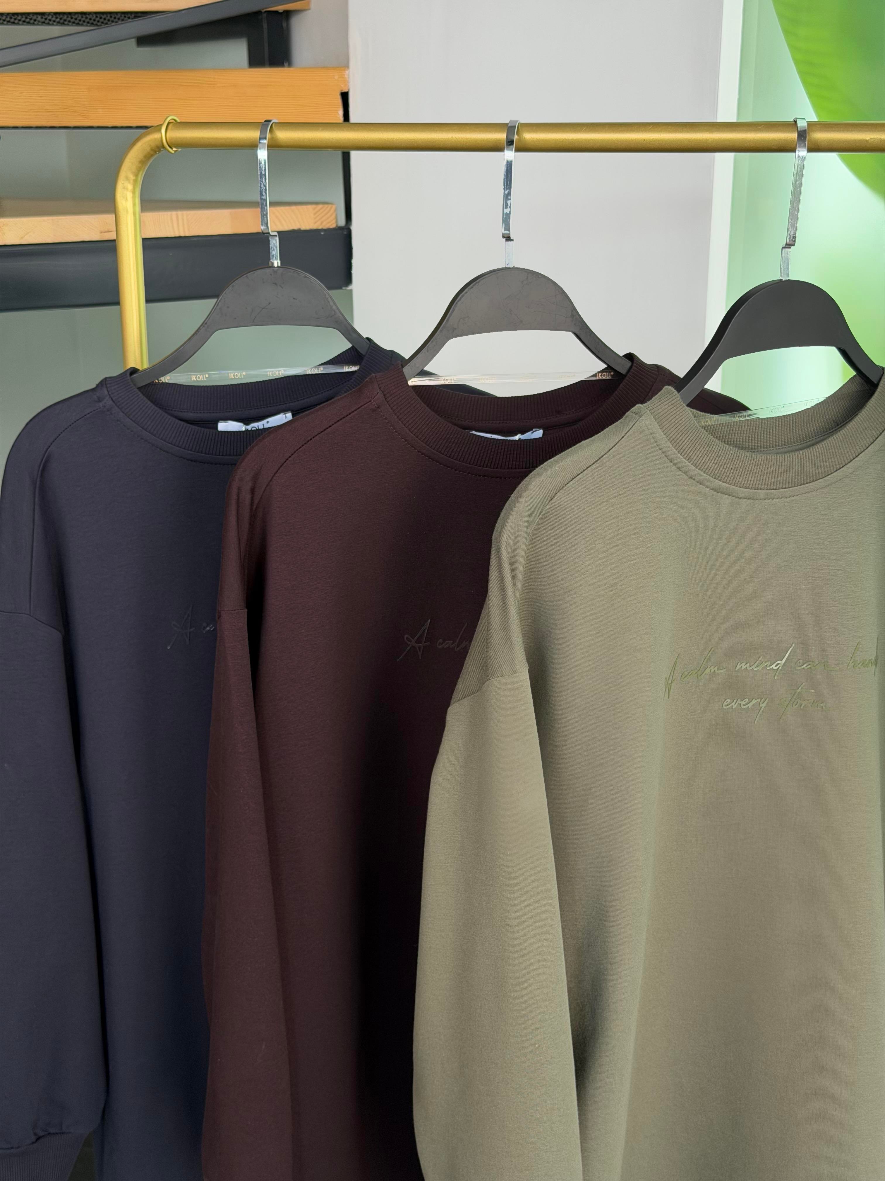 Haki Renk Parlak Tonaton Baskılı Basıc S-Shırt