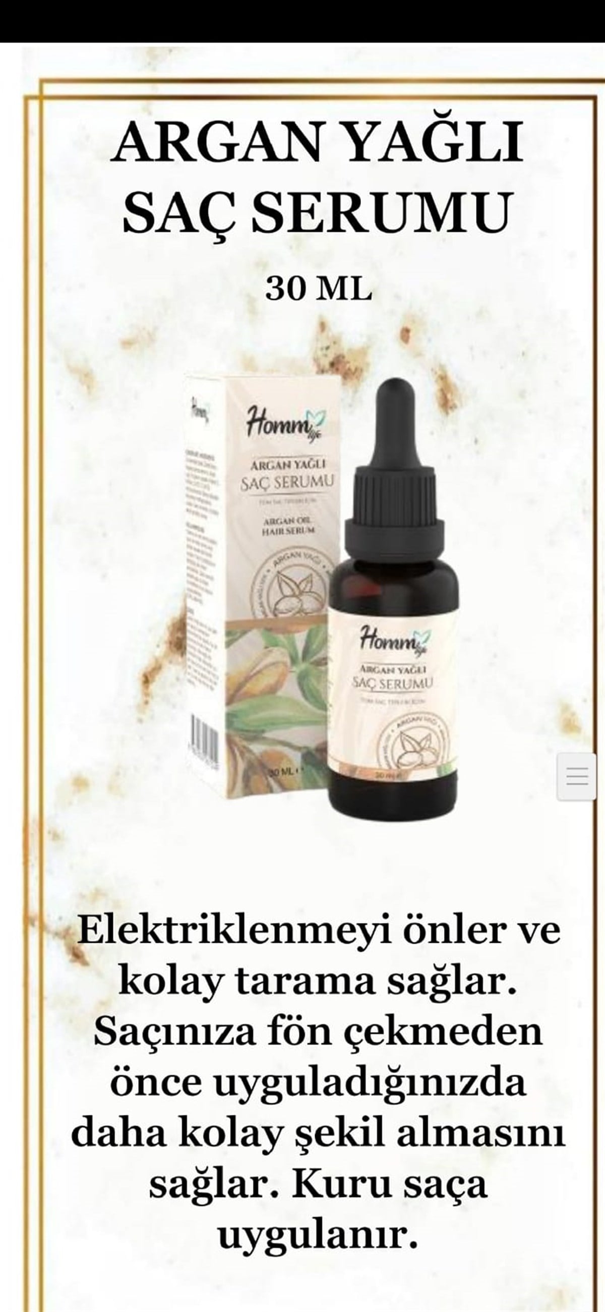 HOMM LİFE ARGAN YAĞLI SERUM 30 ML