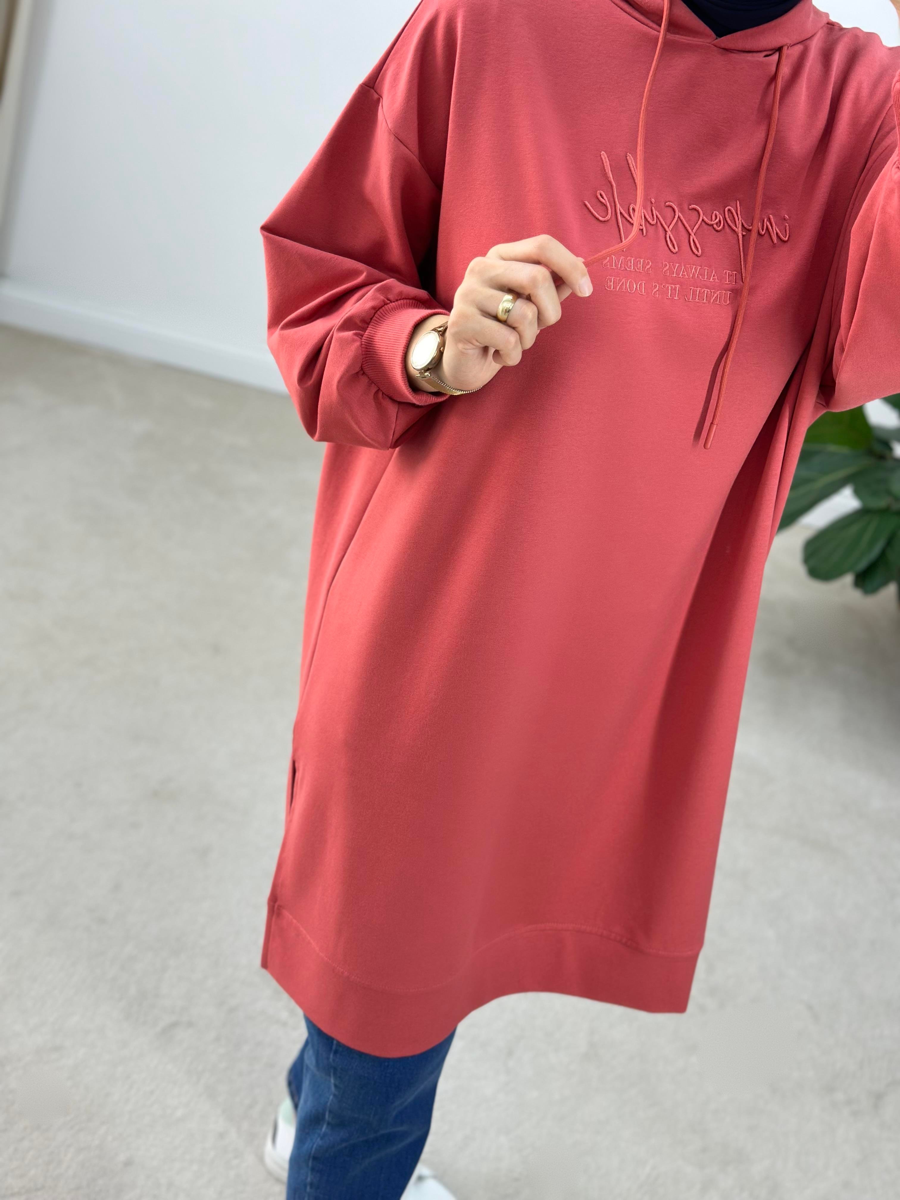 İkoll Toneton Nakışlı İki İplik Uzun Sweatshirt