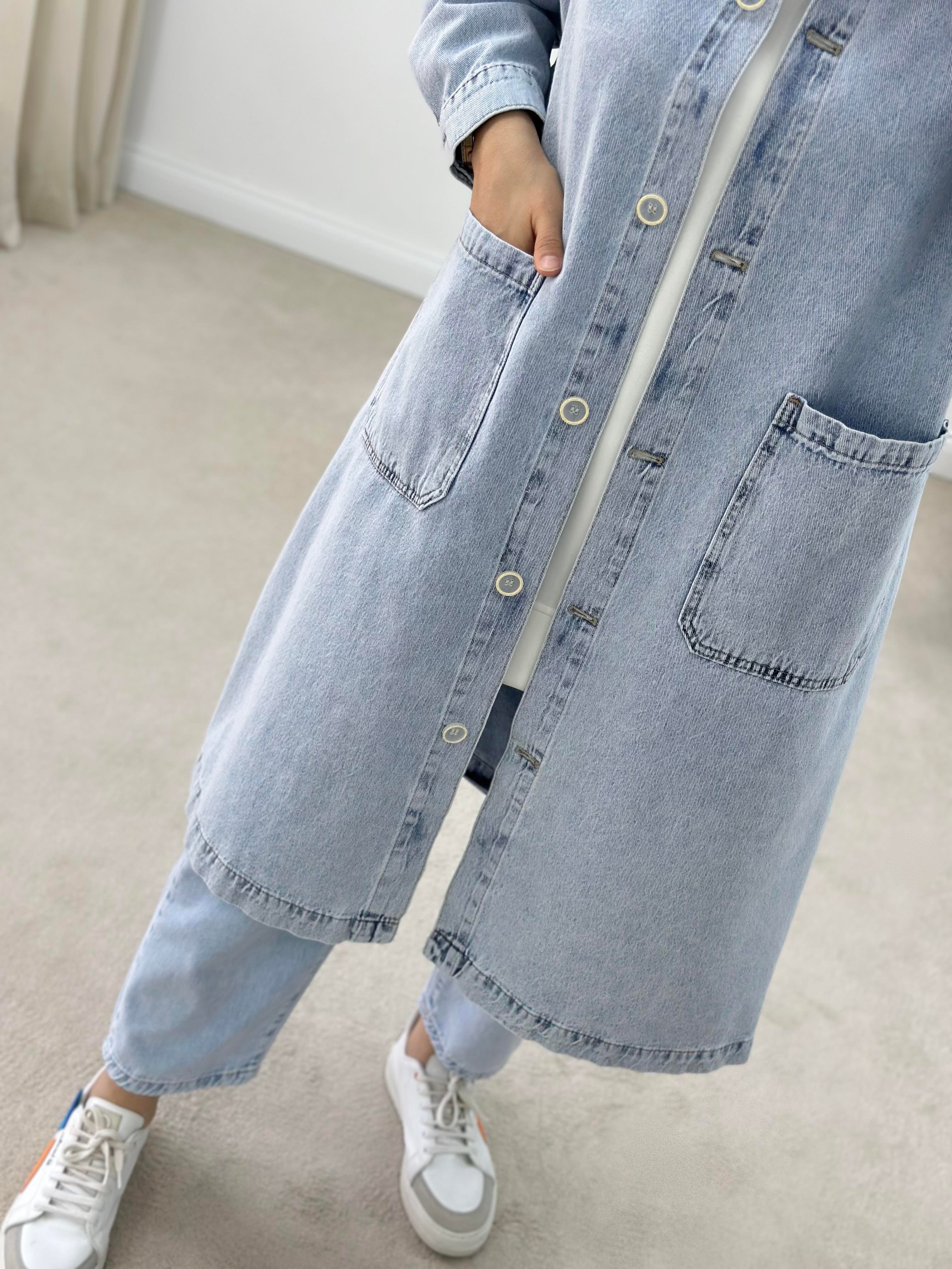İkoll Yıkamalı Oversize Denim Kap