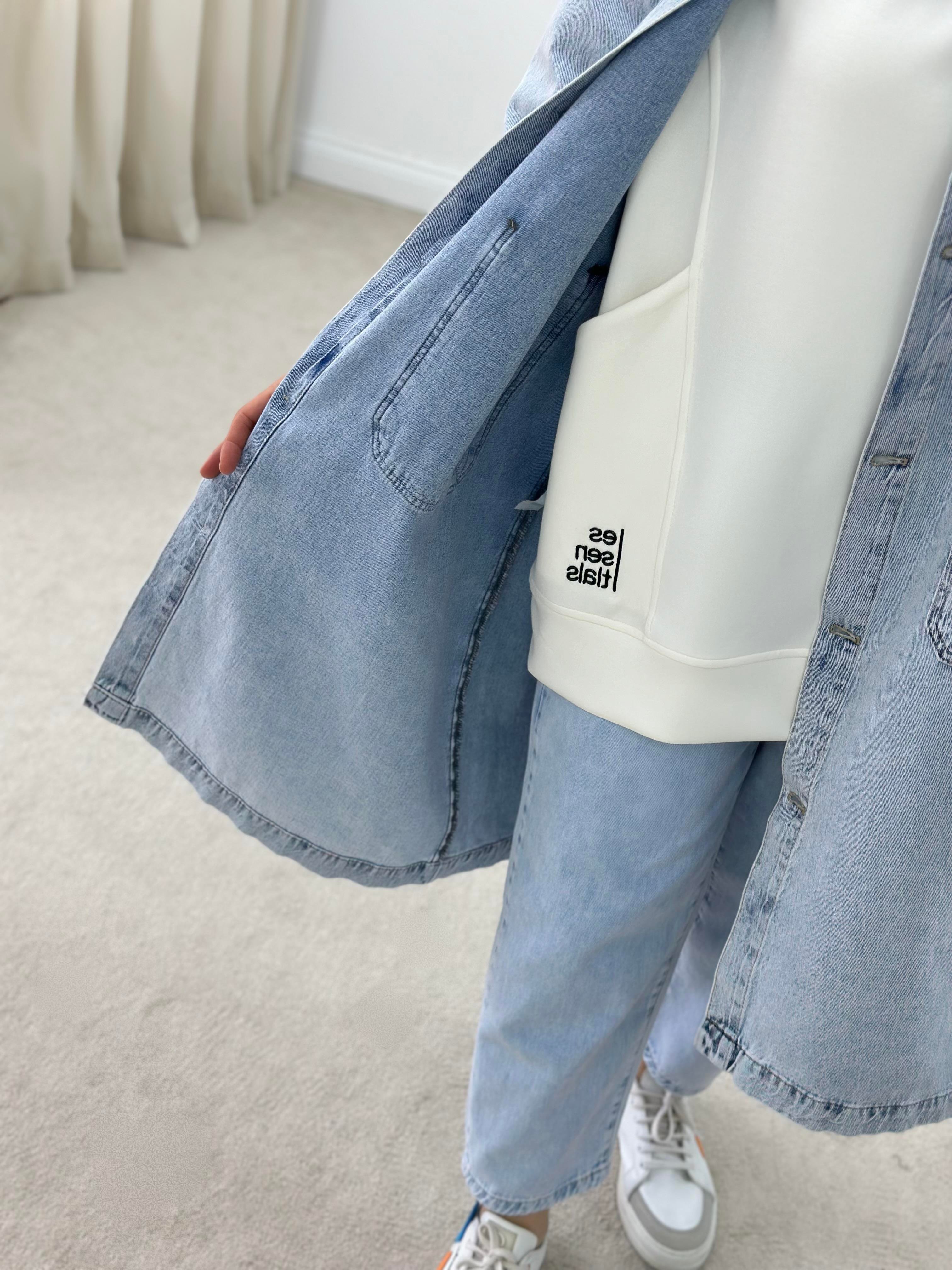 İkoll Yıkamalı Oversize Denim Kap