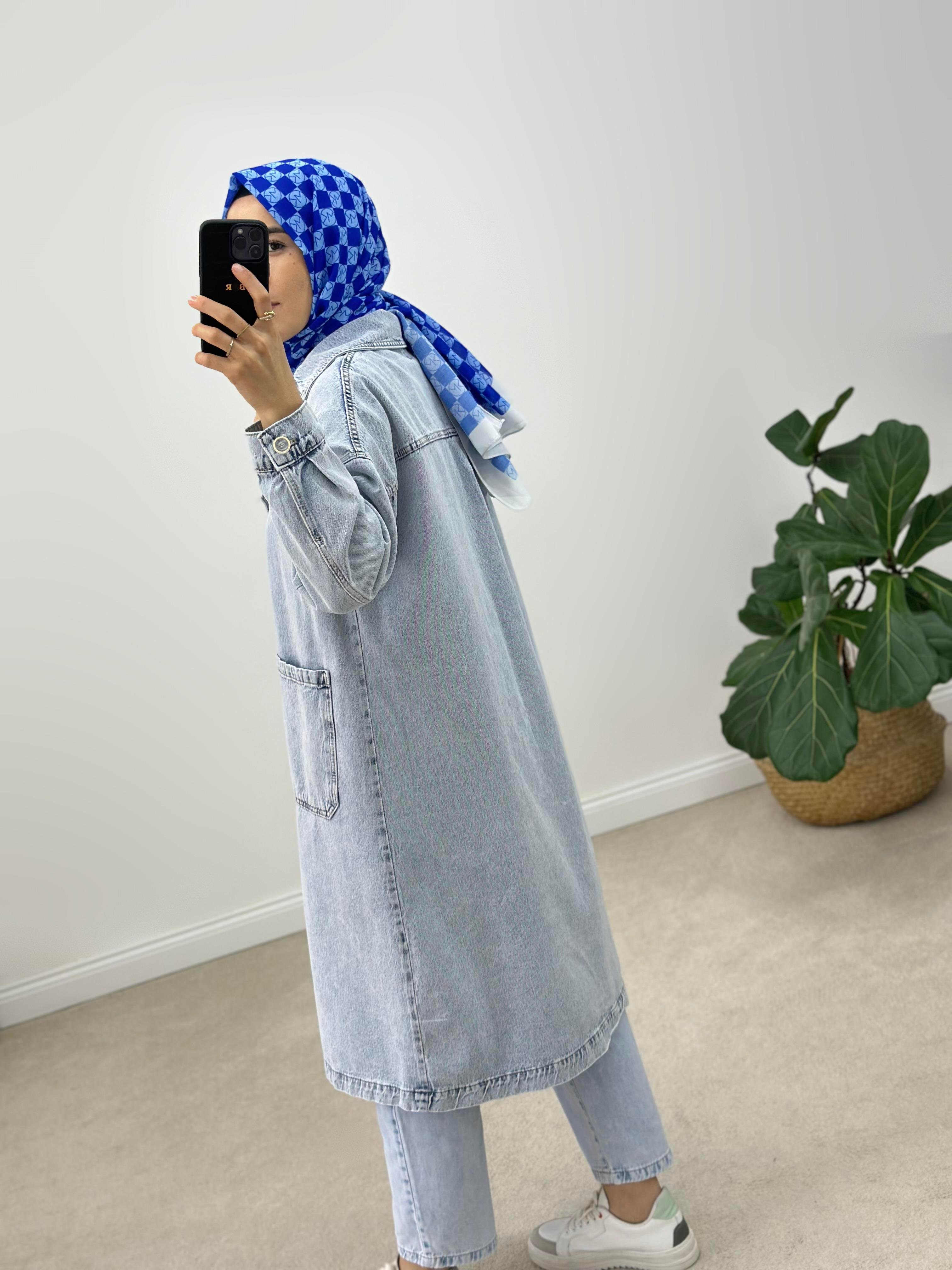 İkoll Yıkamalı Oversize Denim Kap