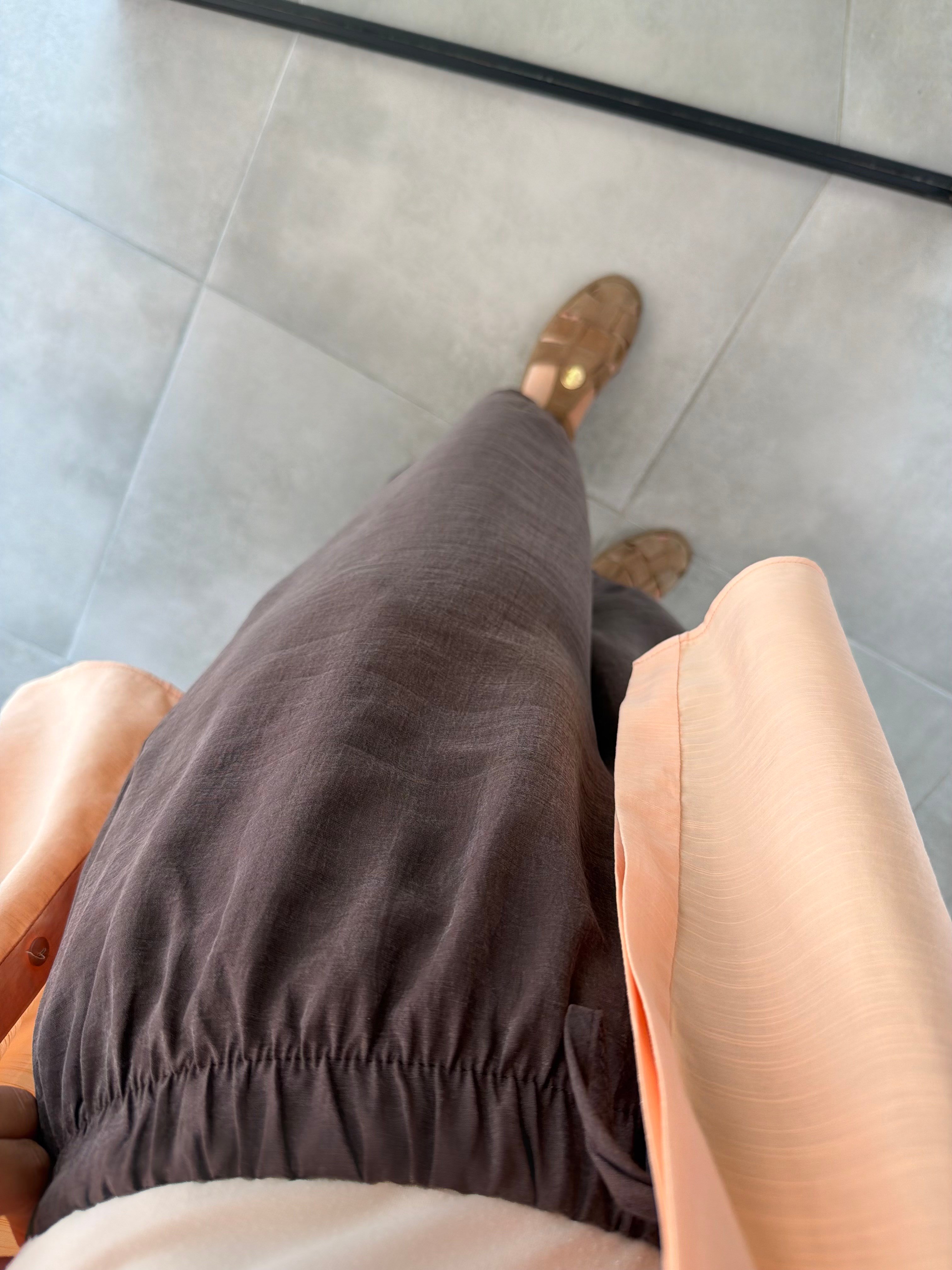 Kahve Renk Beli Lastikli Havuç Paça Pantolon