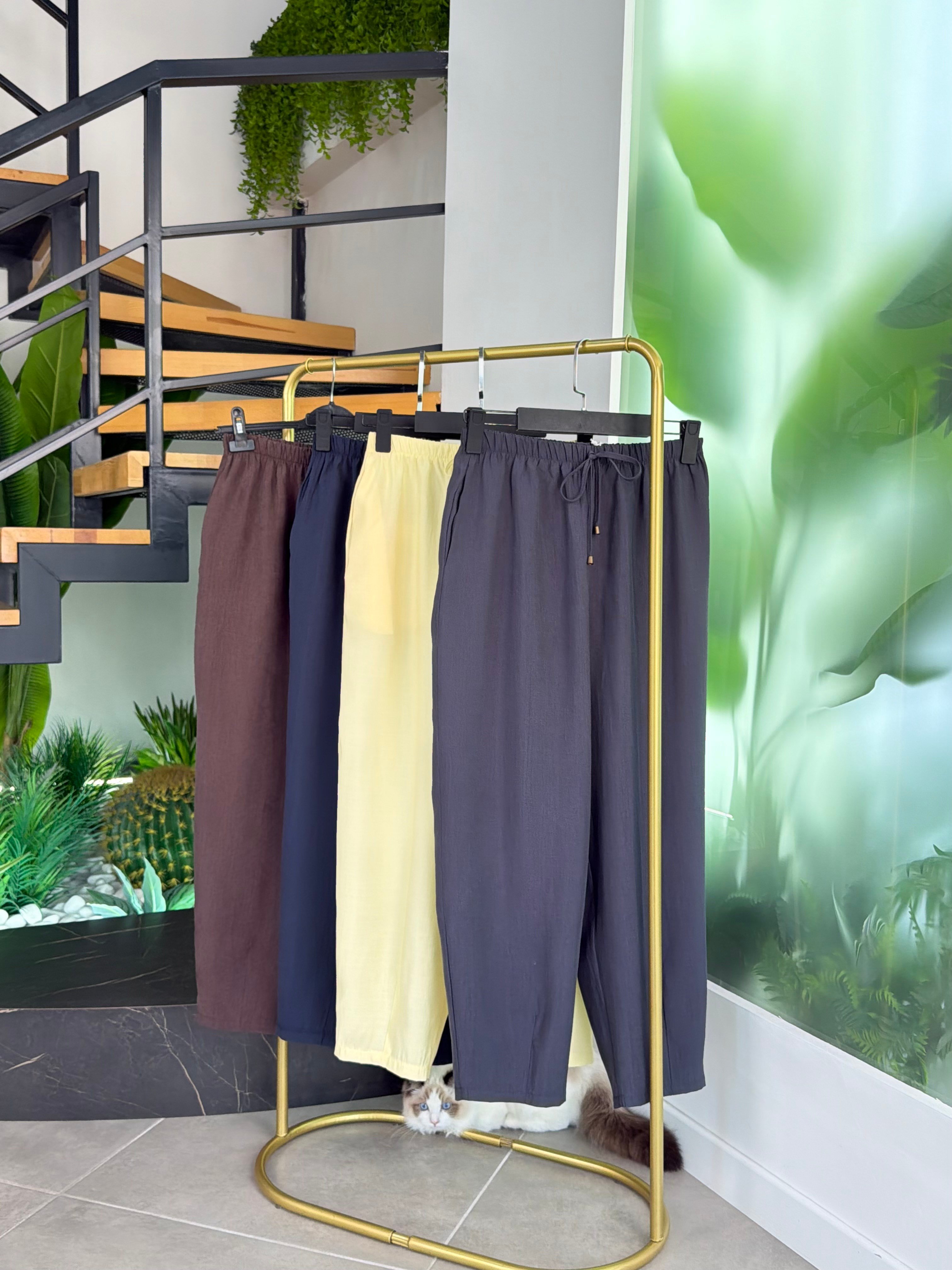 Kahve Renk Beli Lastikli Havuç Paça Pantolon