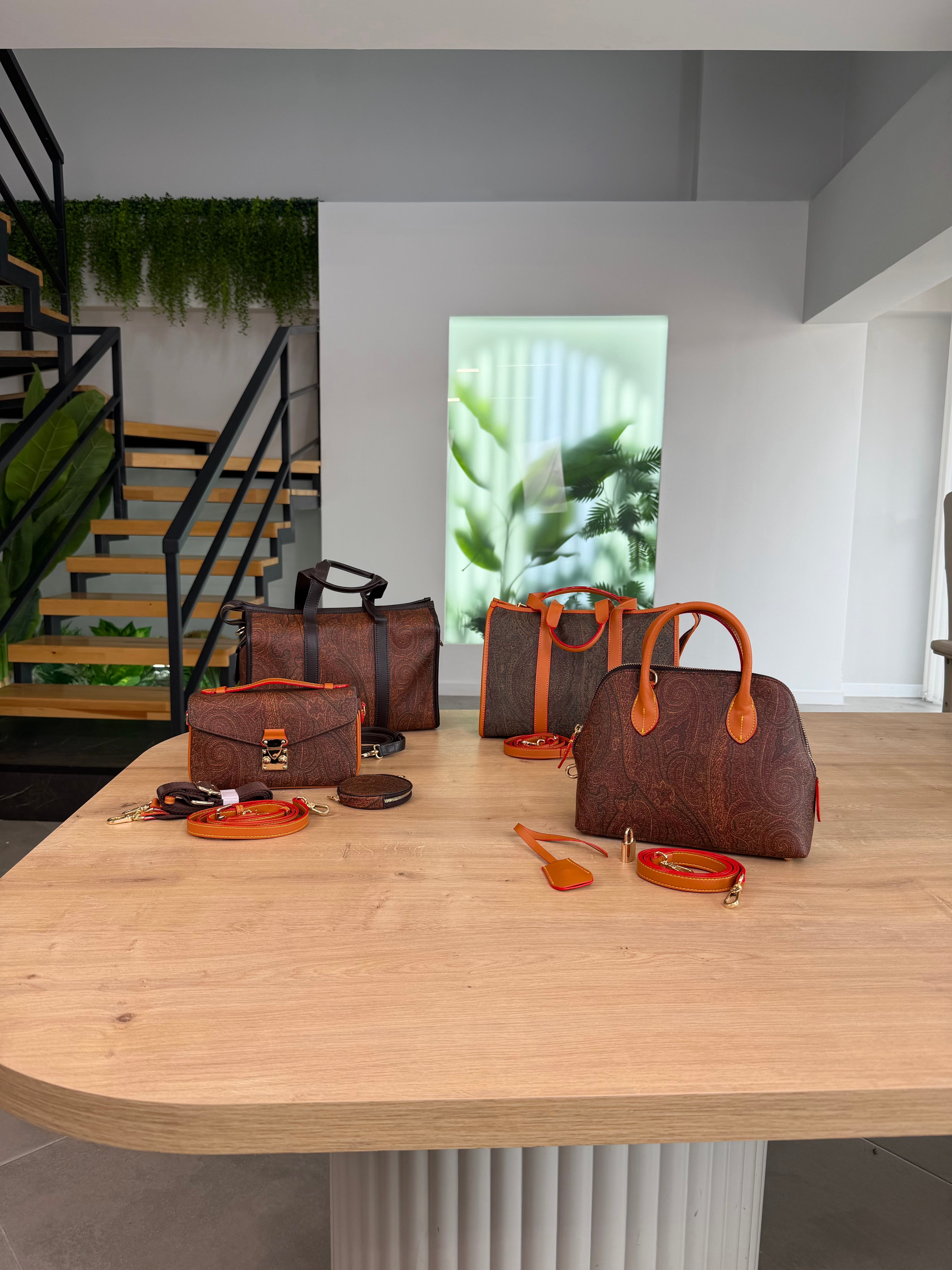 Kahve Renk Etnik Desen Premium Mini Çanta