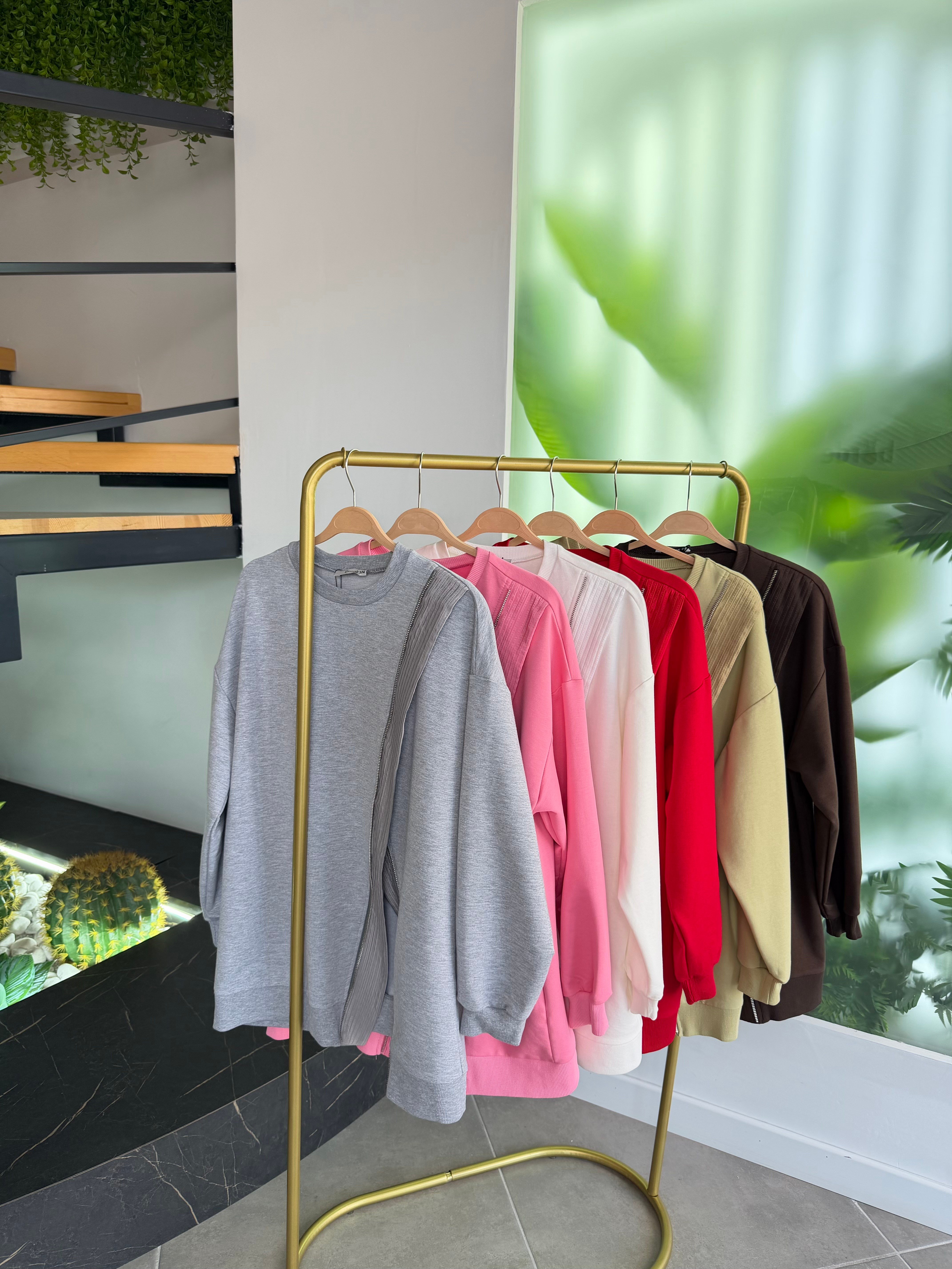 Kahve Renk Fermuar Detaylı Sweatshırt