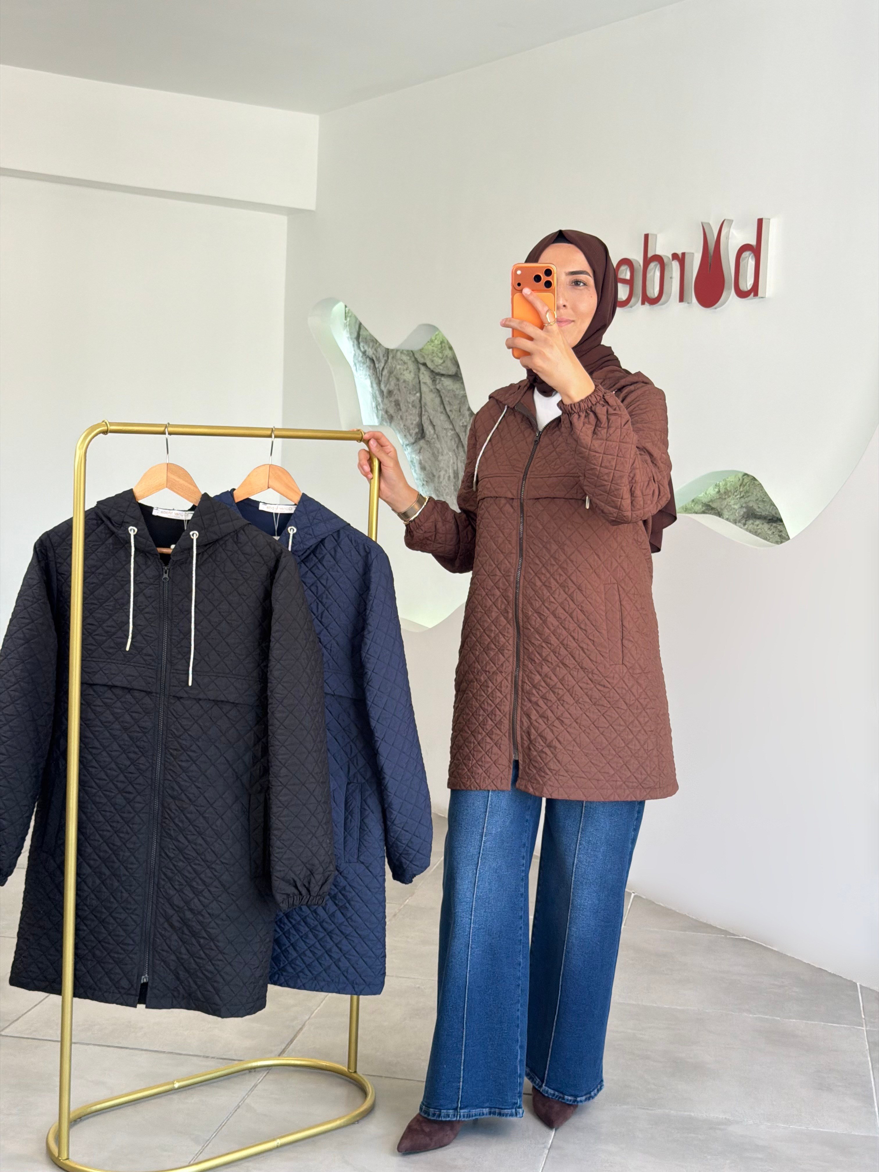 Kahve Renk Kapitone Dikişli Ceket