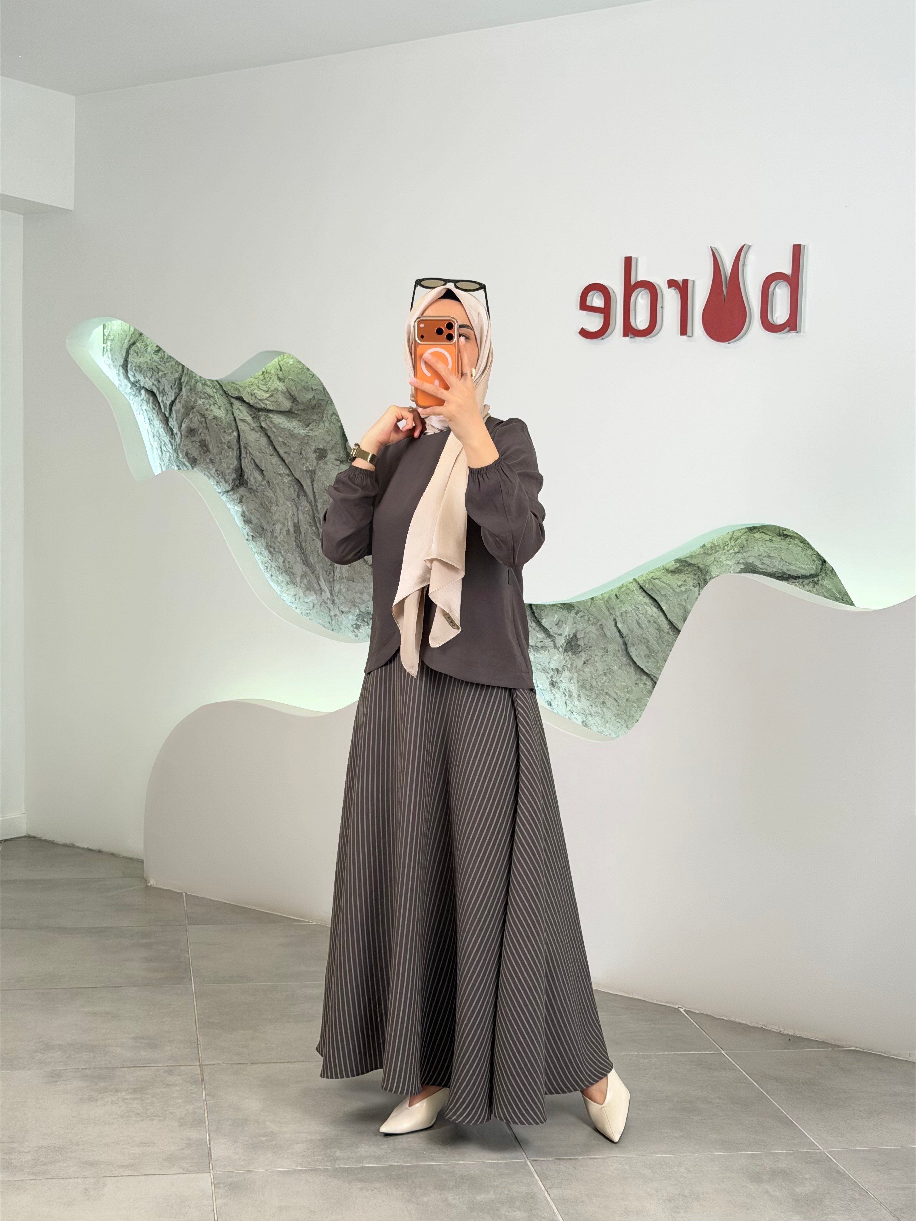 Kahve Renk Modal Kumaş Etekli Takım