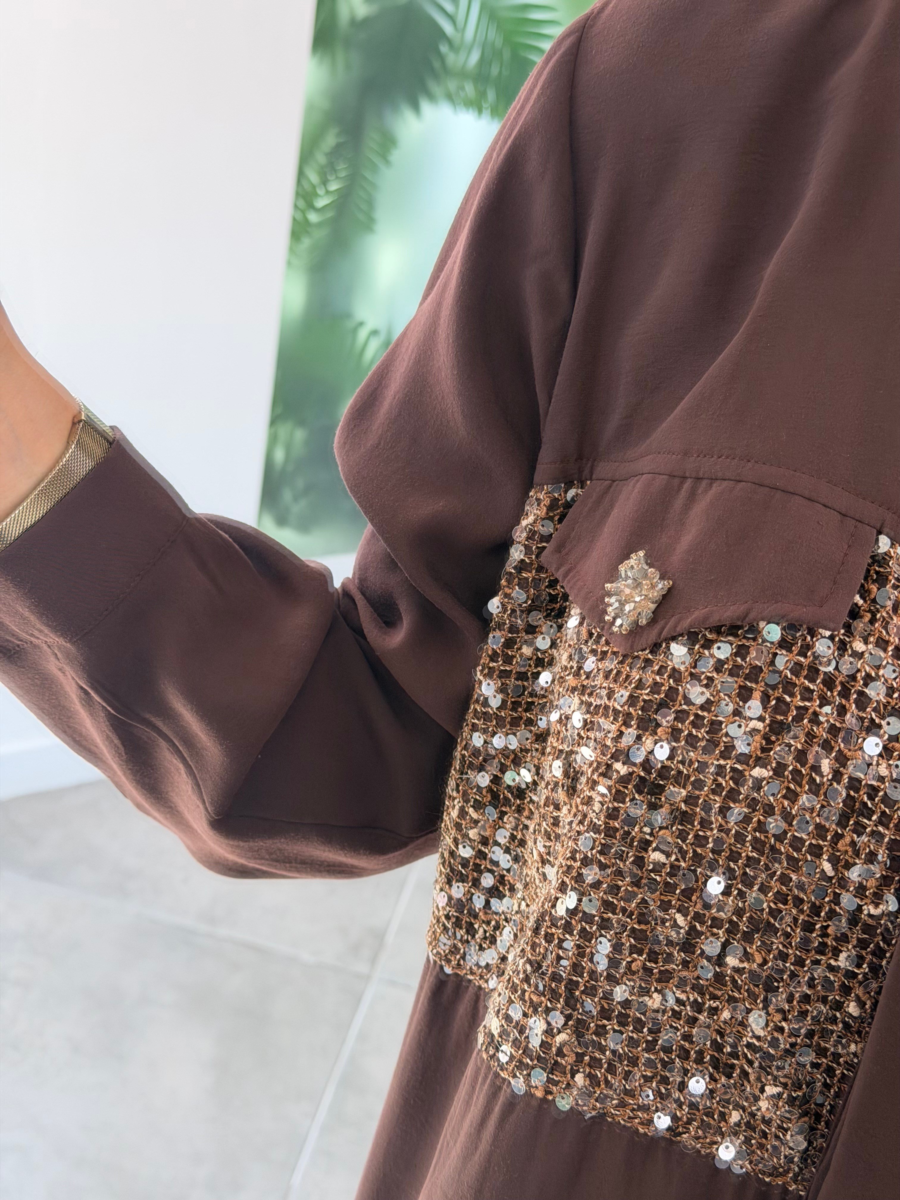 Kahve Renk Pul Ve Pulet İşlemeli Plus Size Gömlek