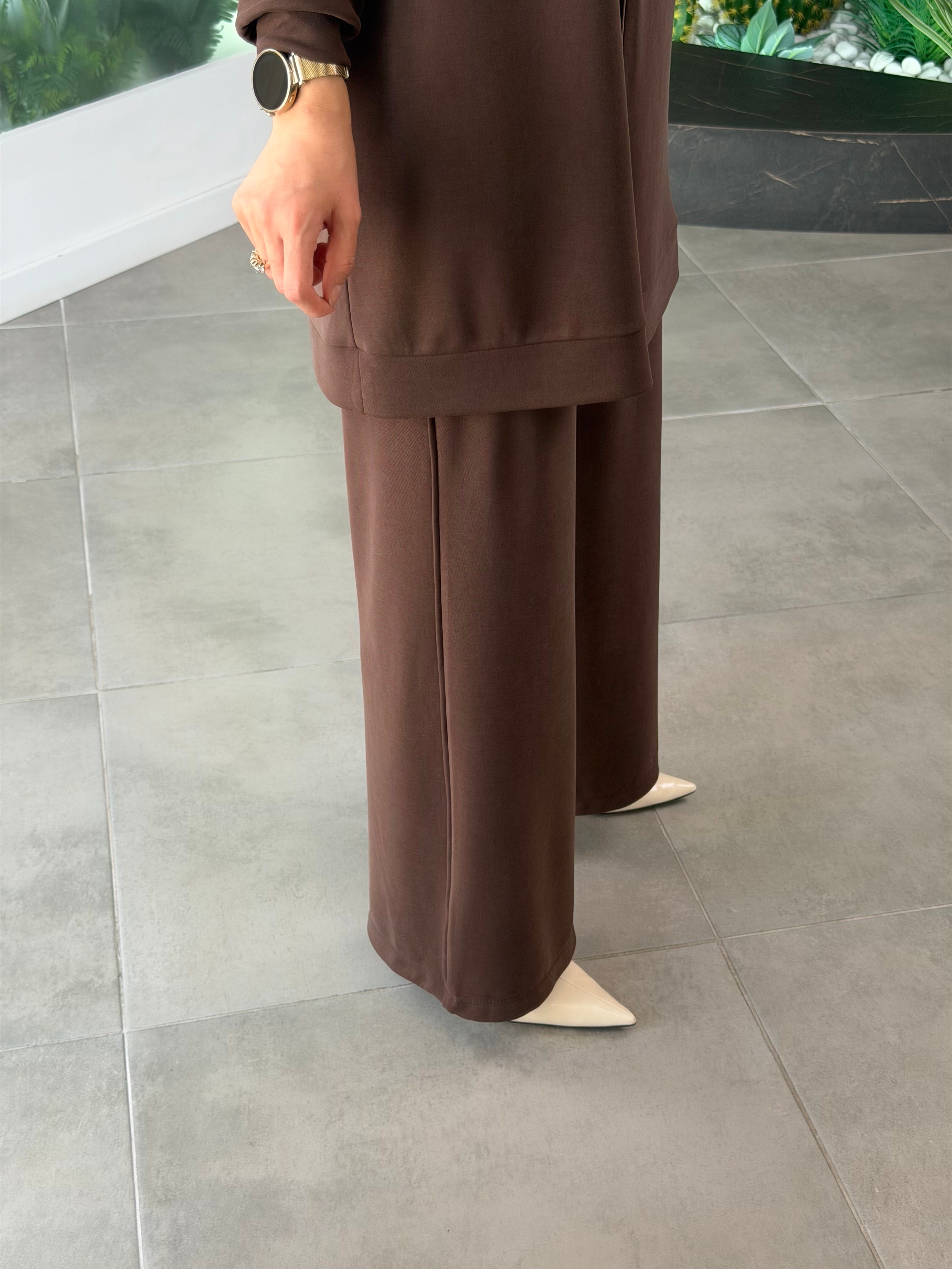 Kahve Renk Reglan Kol Pike Kumaş Basic Takım