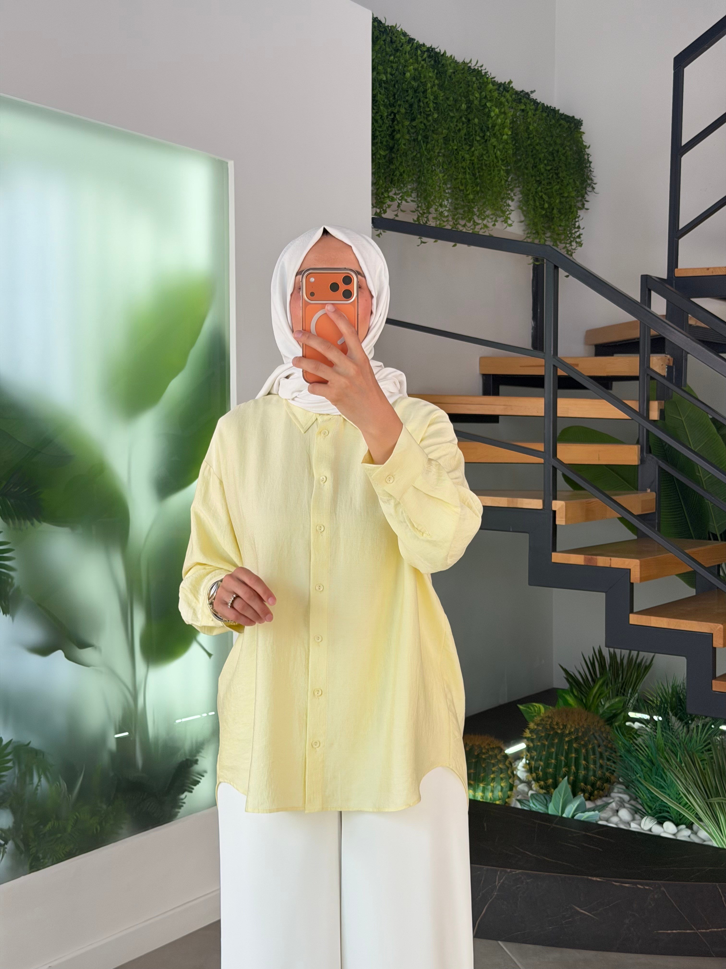Keten Görünümlü Oversize Gömlek