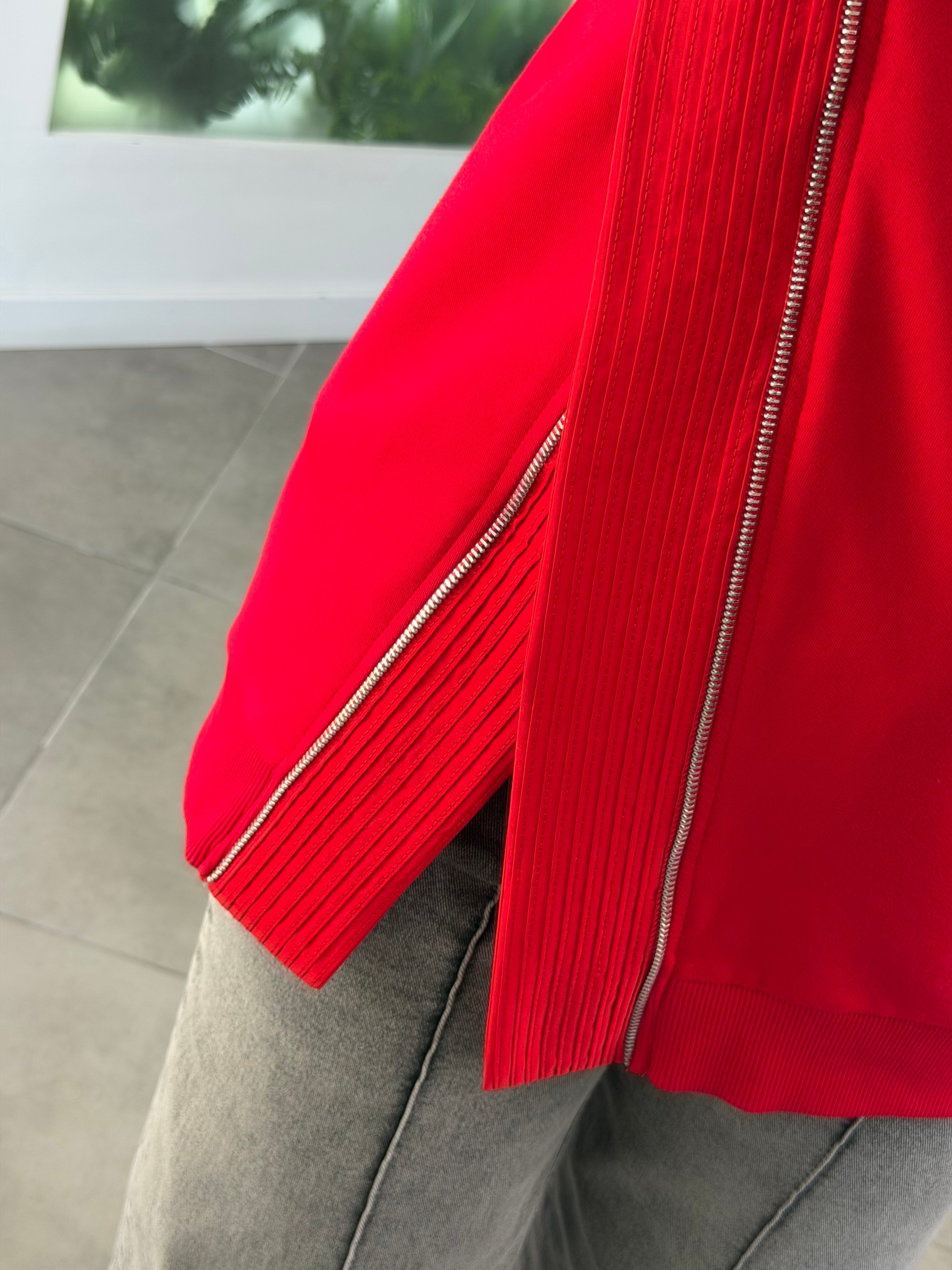 Kırmızı Renk Fermuar Detaylı Sweatshırt