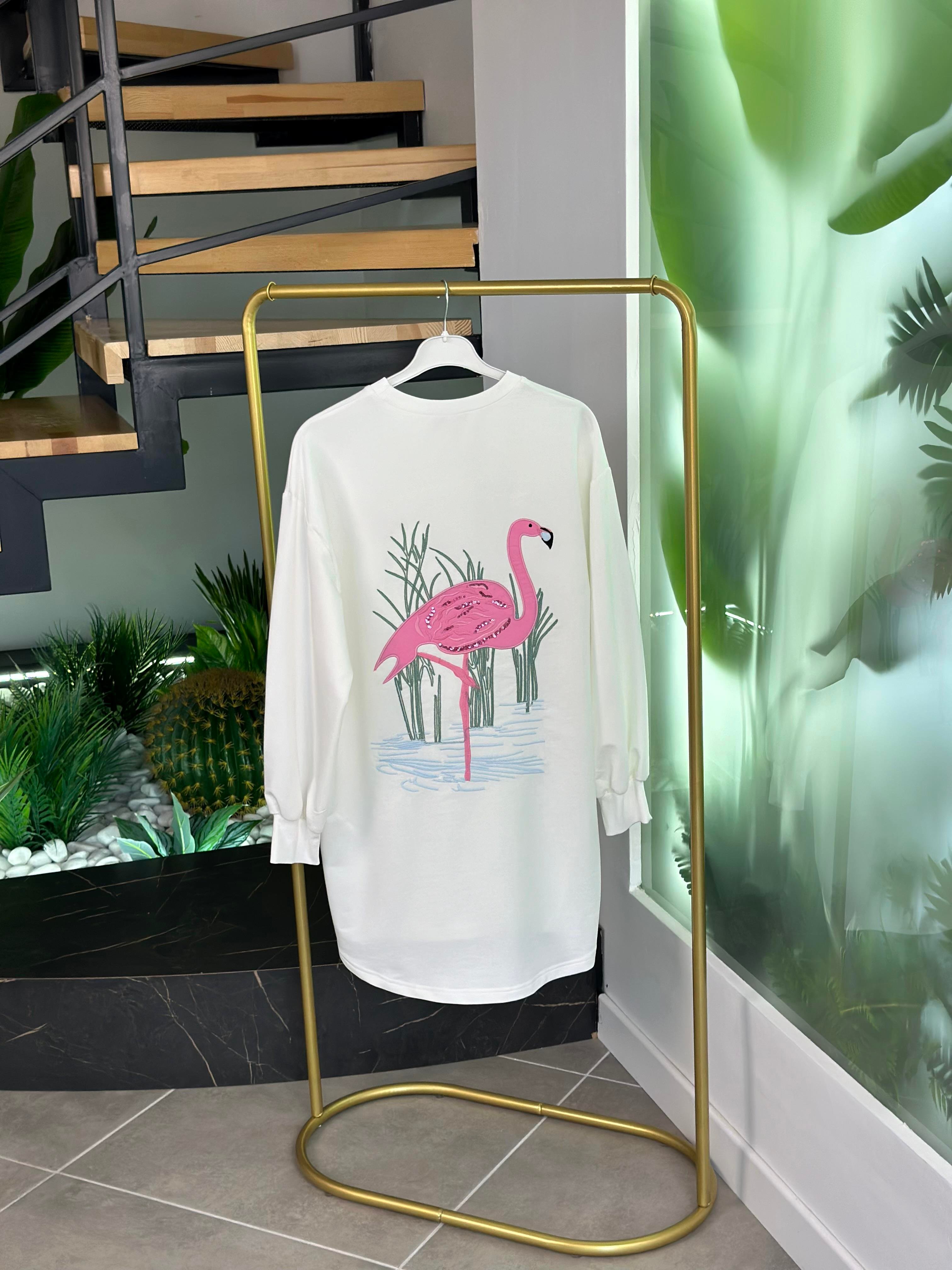 Kumaş Baskılı Ve Nakışlı Ekru Renk Kadın Sweatshirt 