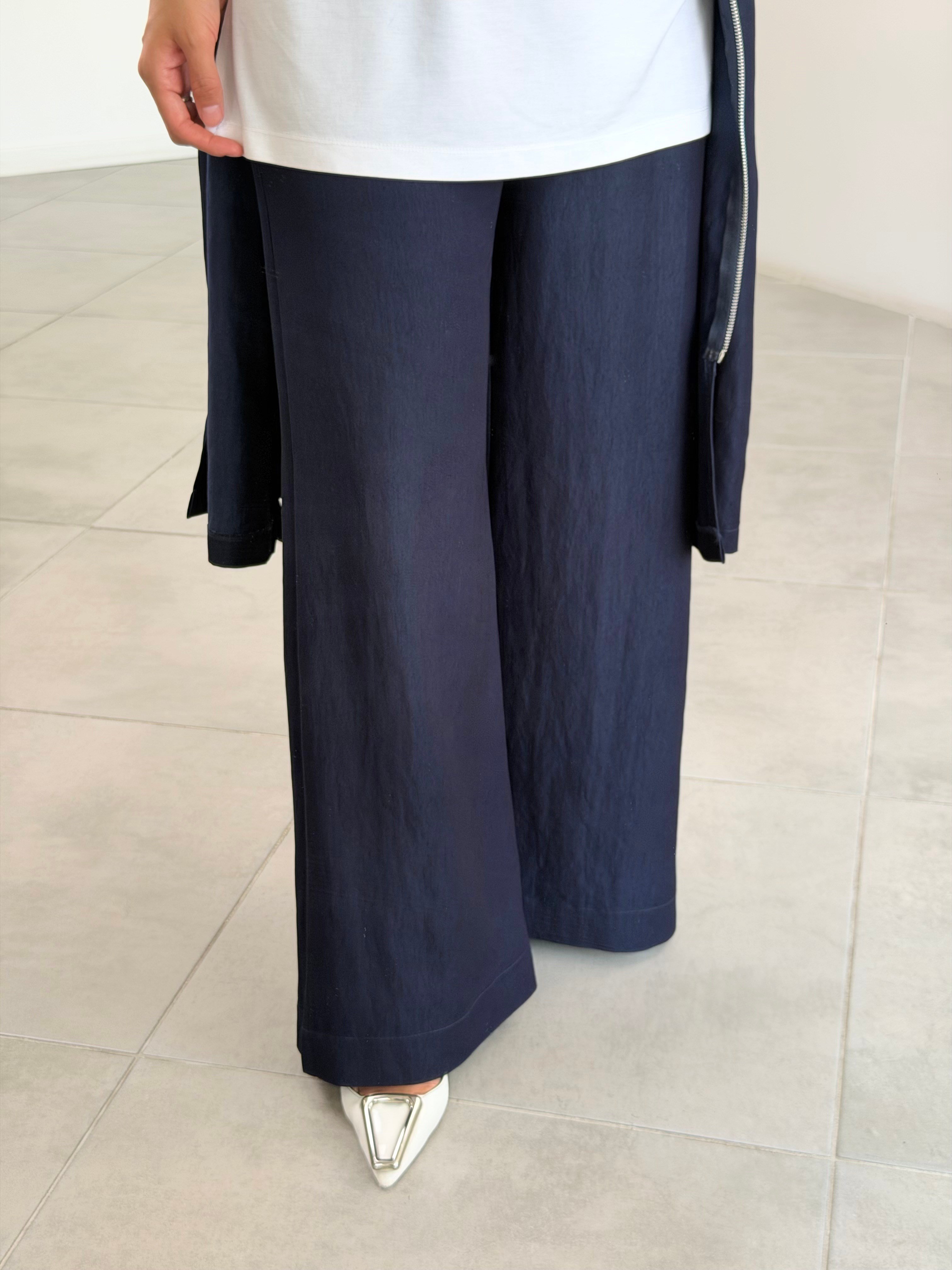 Lacivert Renk Beli Lastikli Bol Paça Denim Pantolon