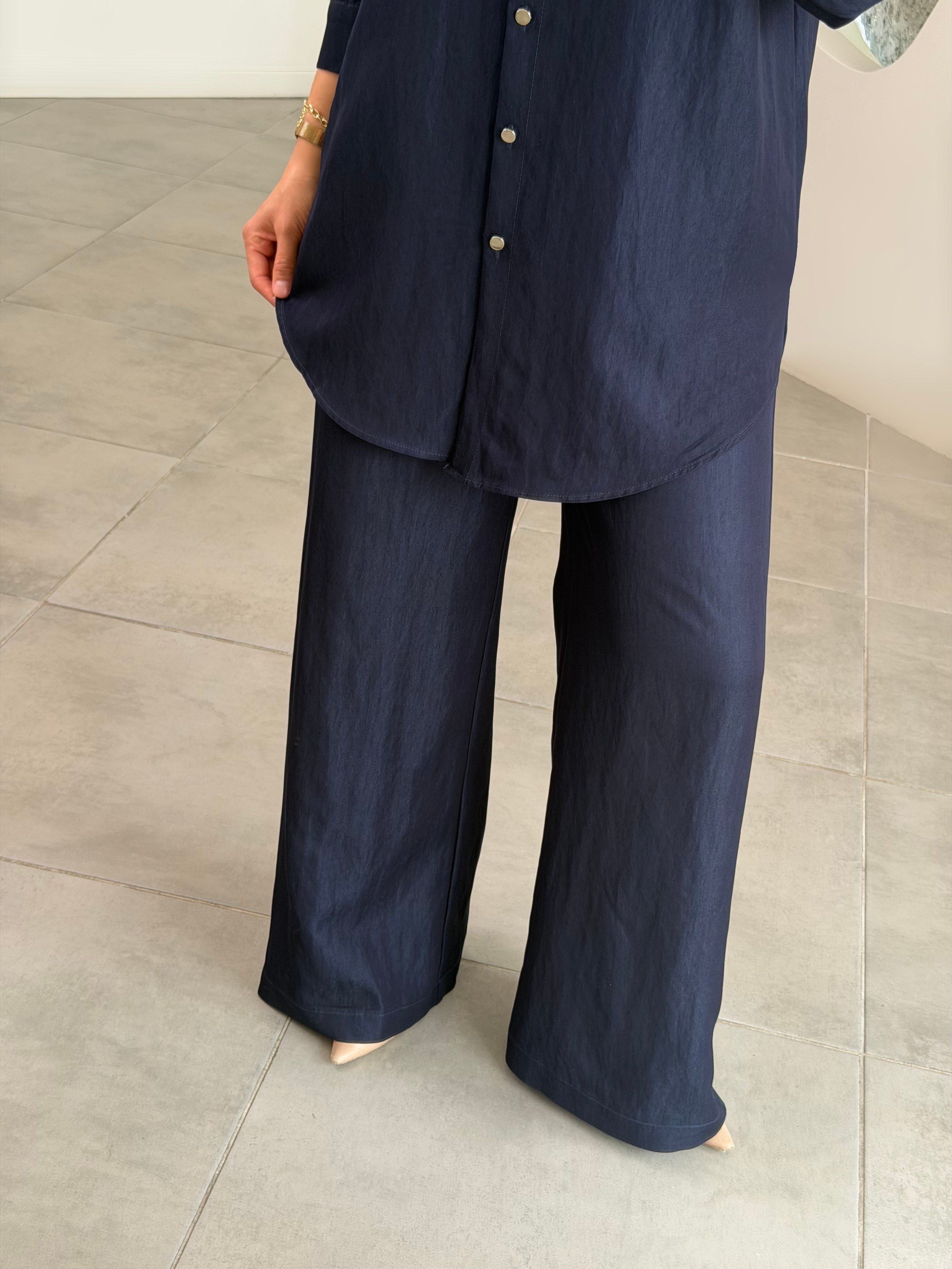 Lacivert Renk Denim Dokulu Basıc Takım