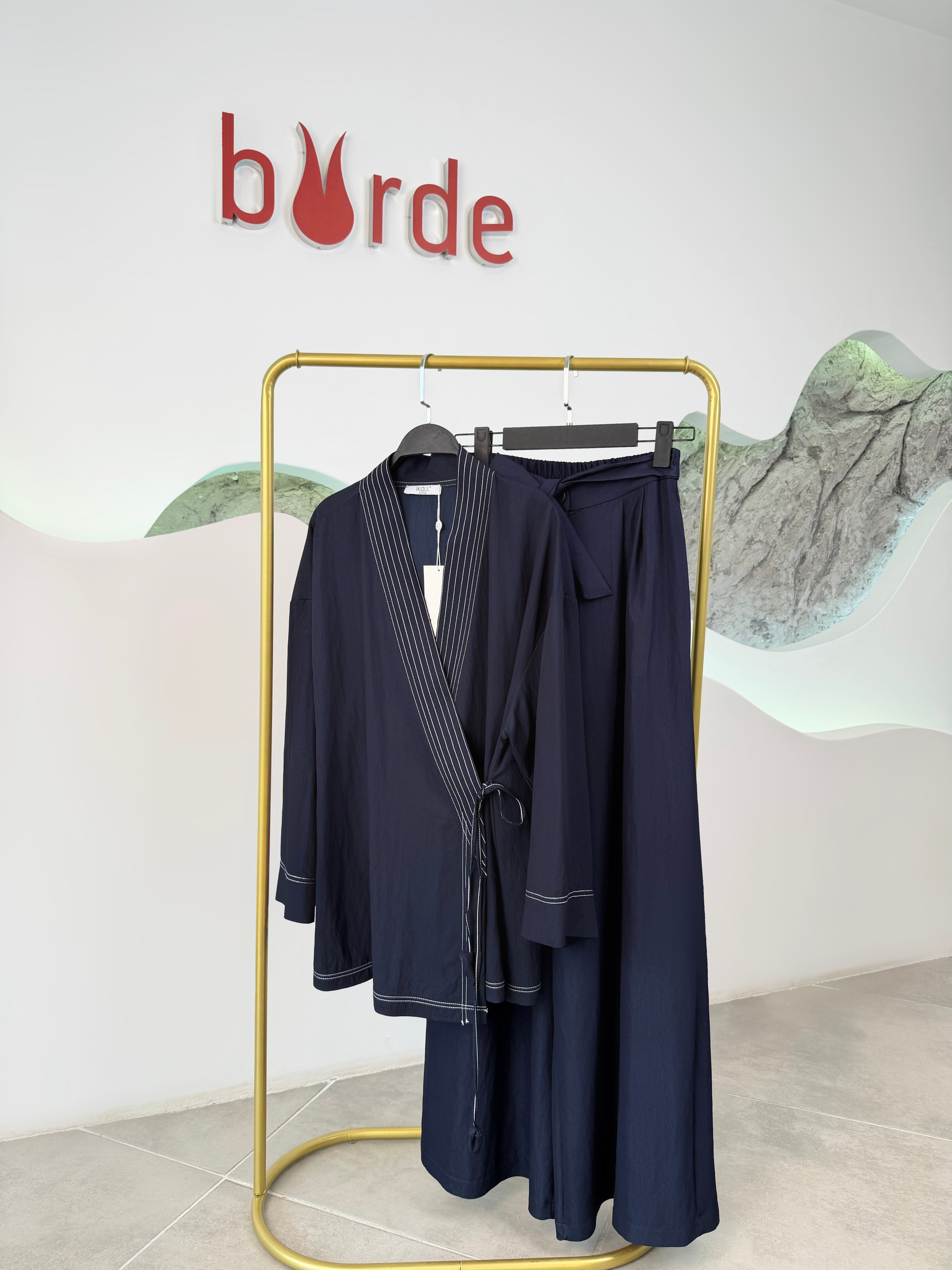 Lacivert Renk Denim Görünümlü Palazzo Pantolon