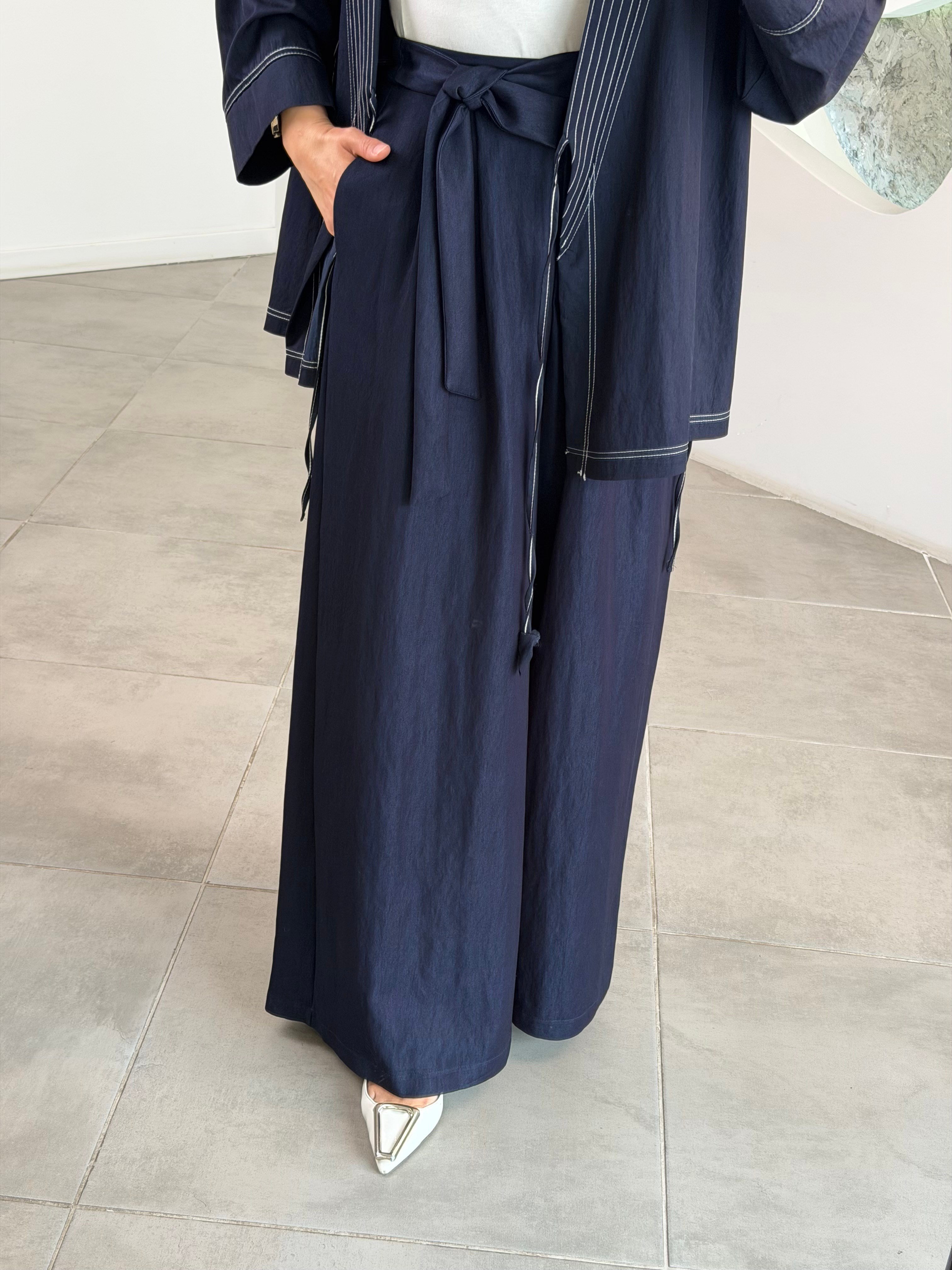 Lacivert Renk Denim Görünümlü Palazzo Pantolon