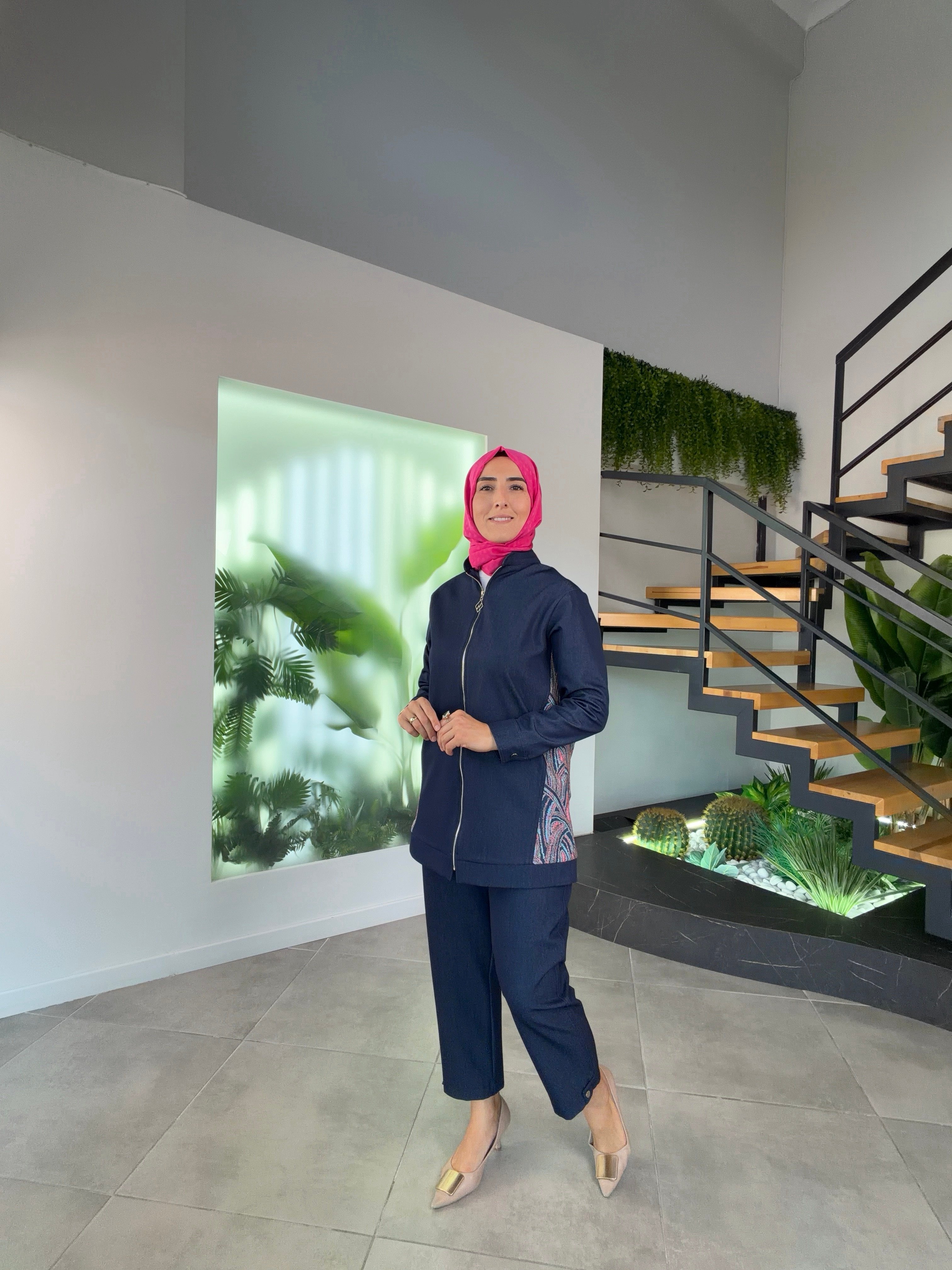 Lacivert Renk Etnik Desen Detaylı Denim Takım 26KT663