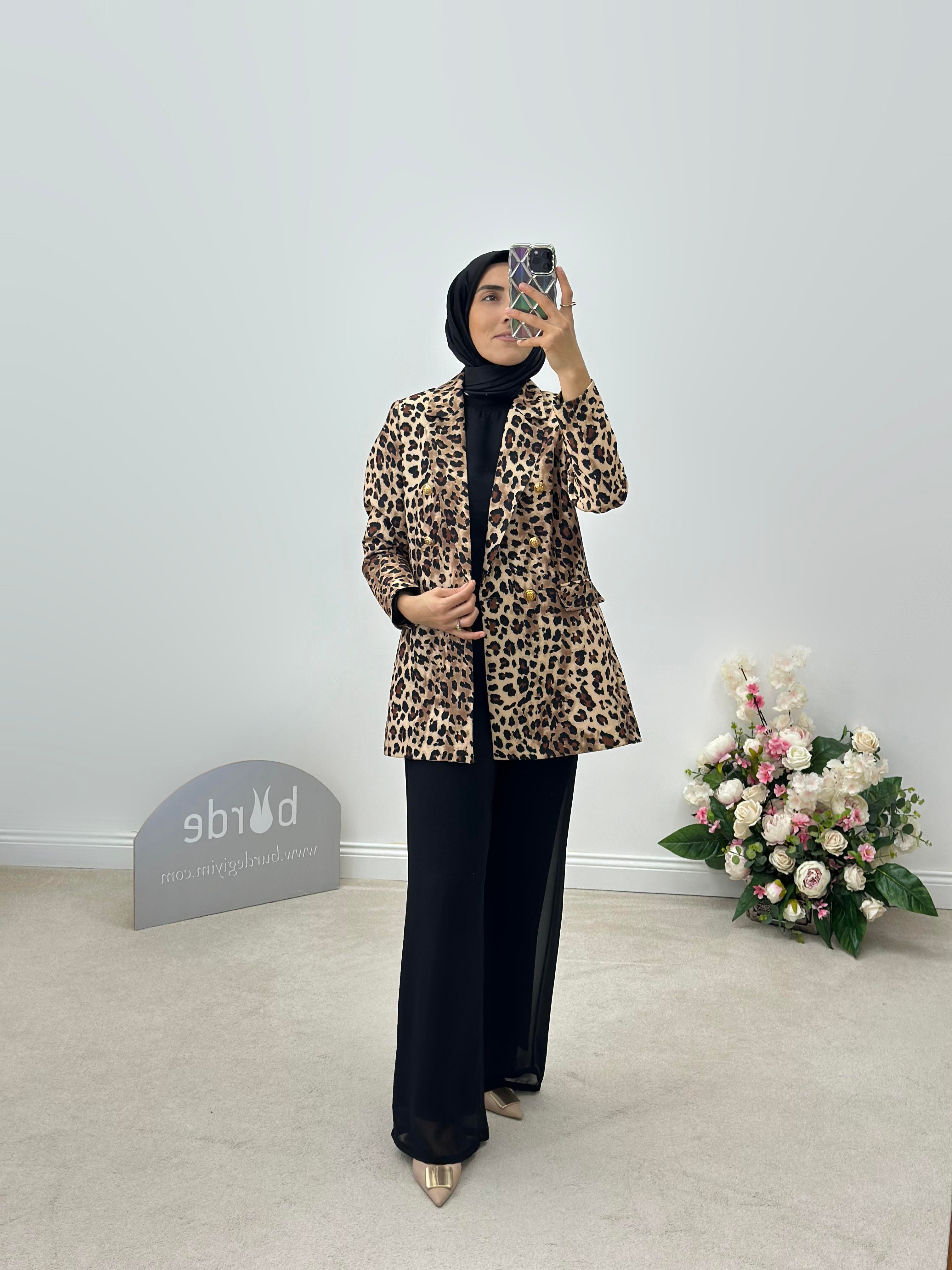 Leopar Desenli Blazer Ceket