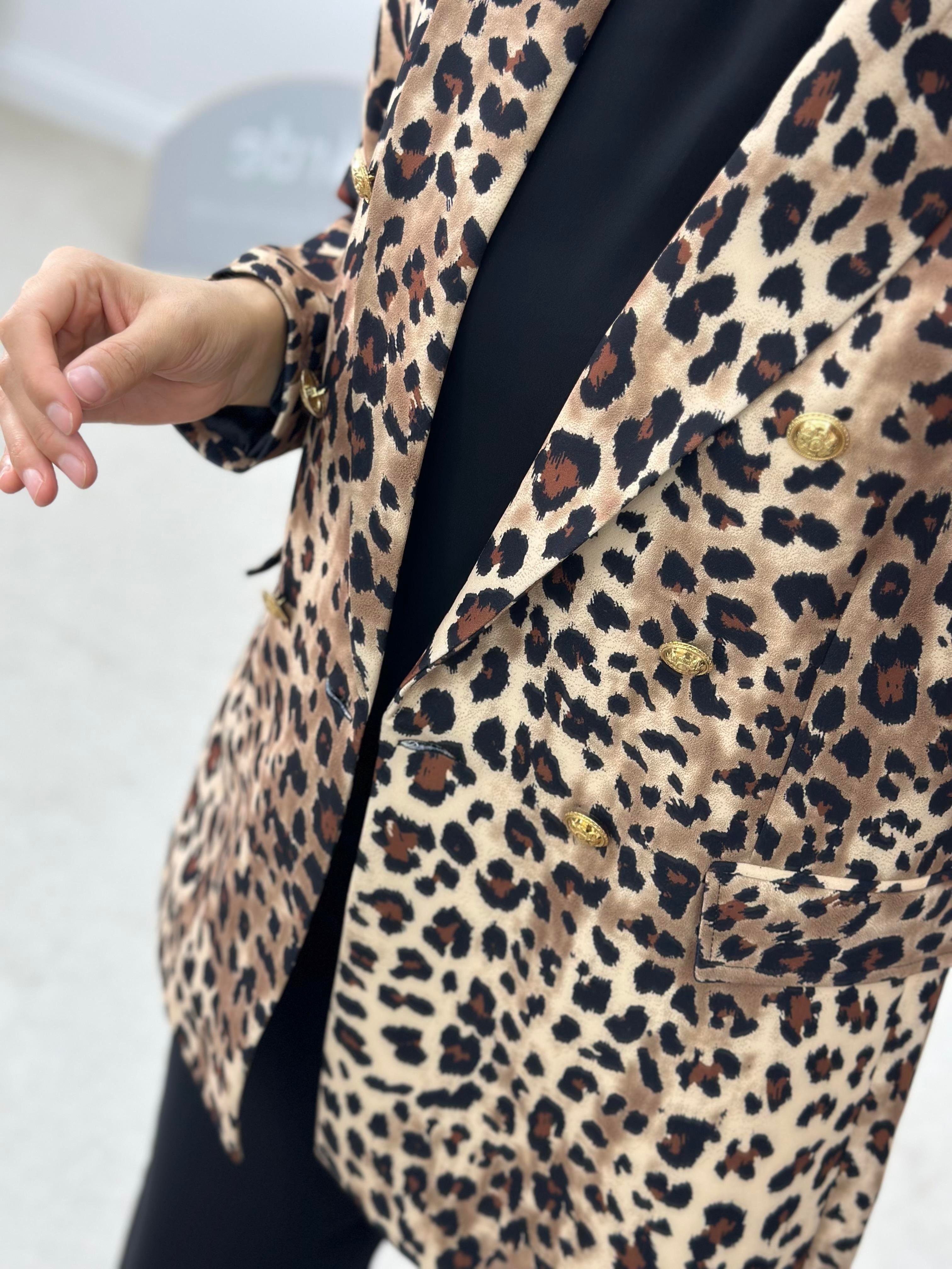 Leopar Desenli Blazer Ceket