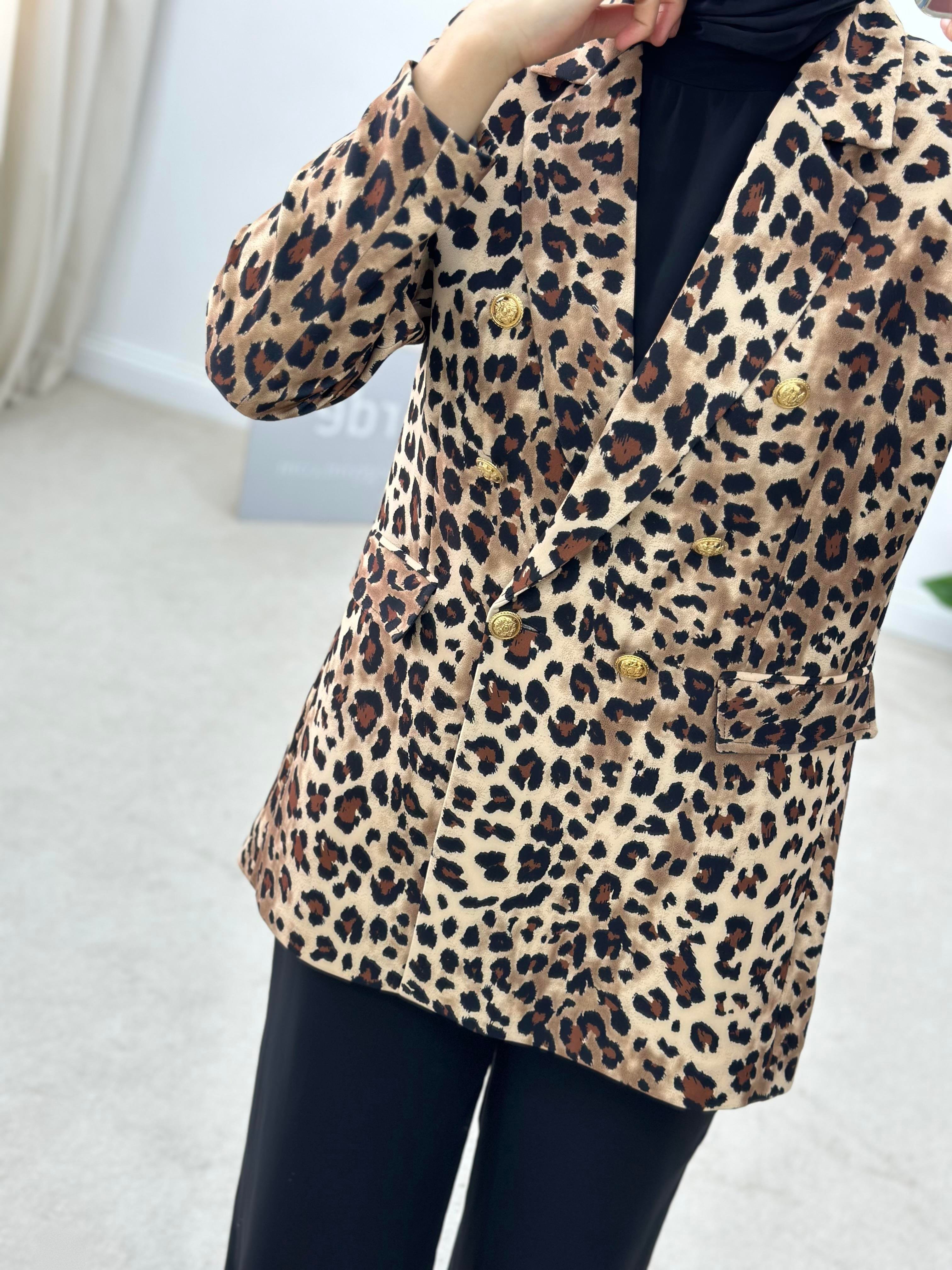 Leopar Desenli Blazer Ceket