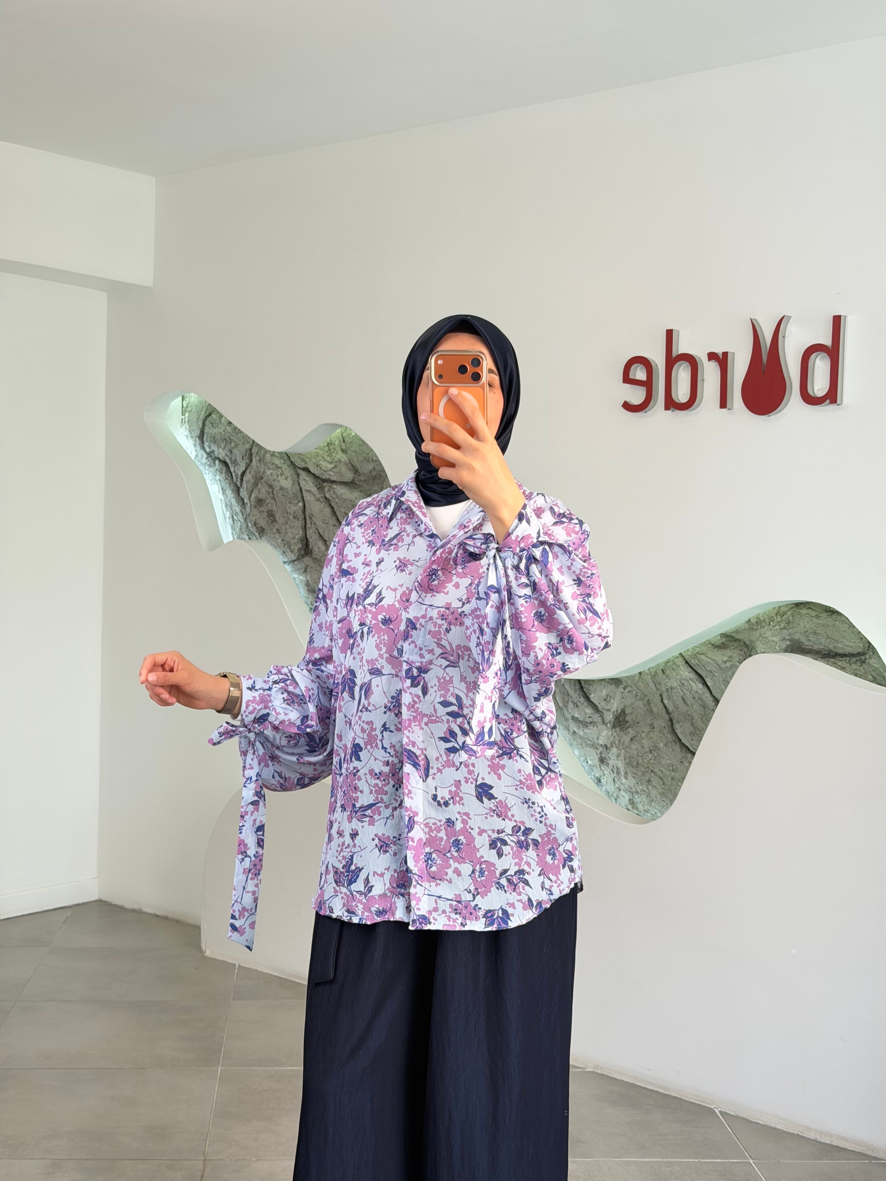 Leylak Renk Yarasa Kol Desenli Gömlek