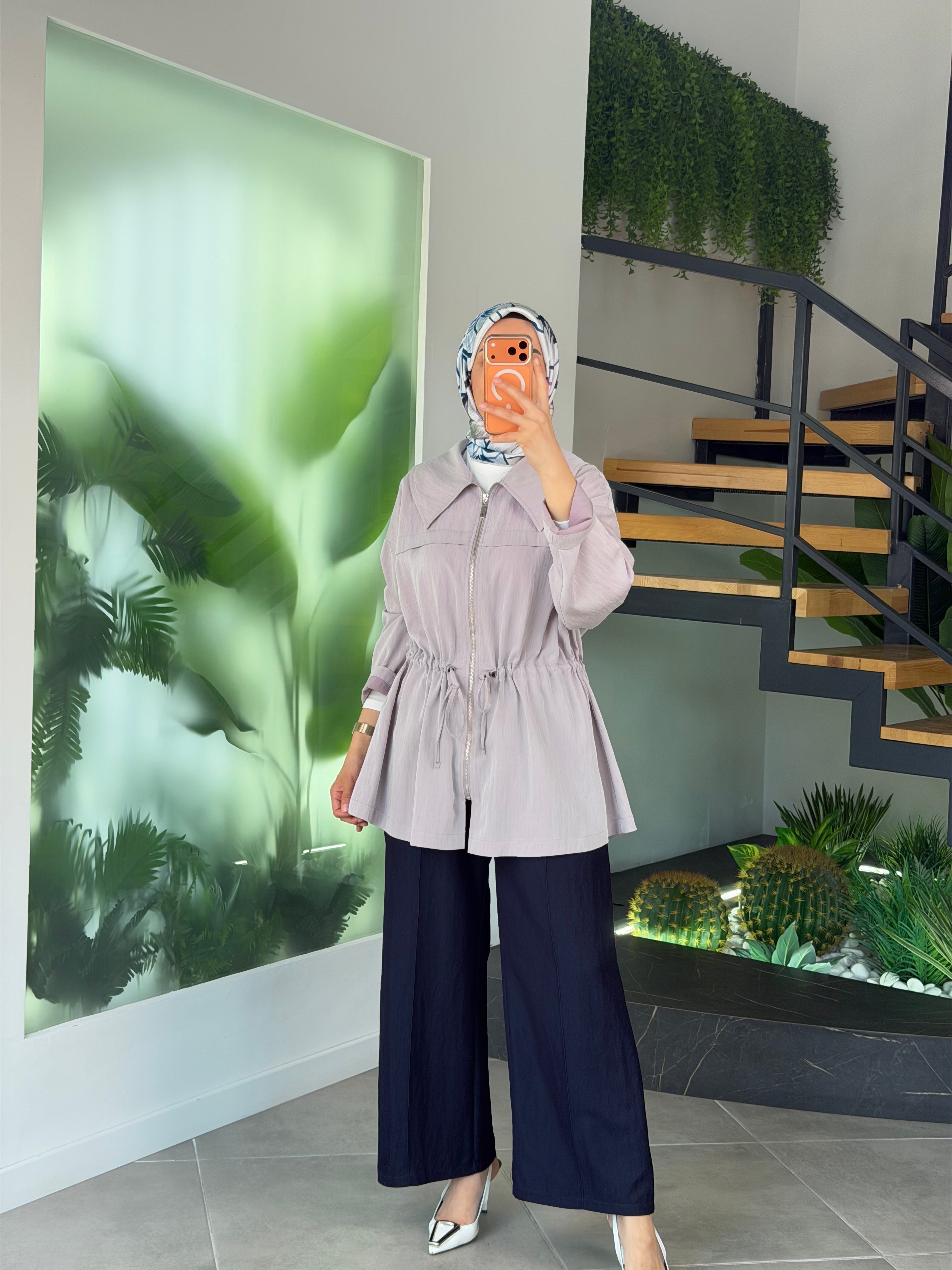 Lila Renk Beli Tünelli Oversize Ceket
