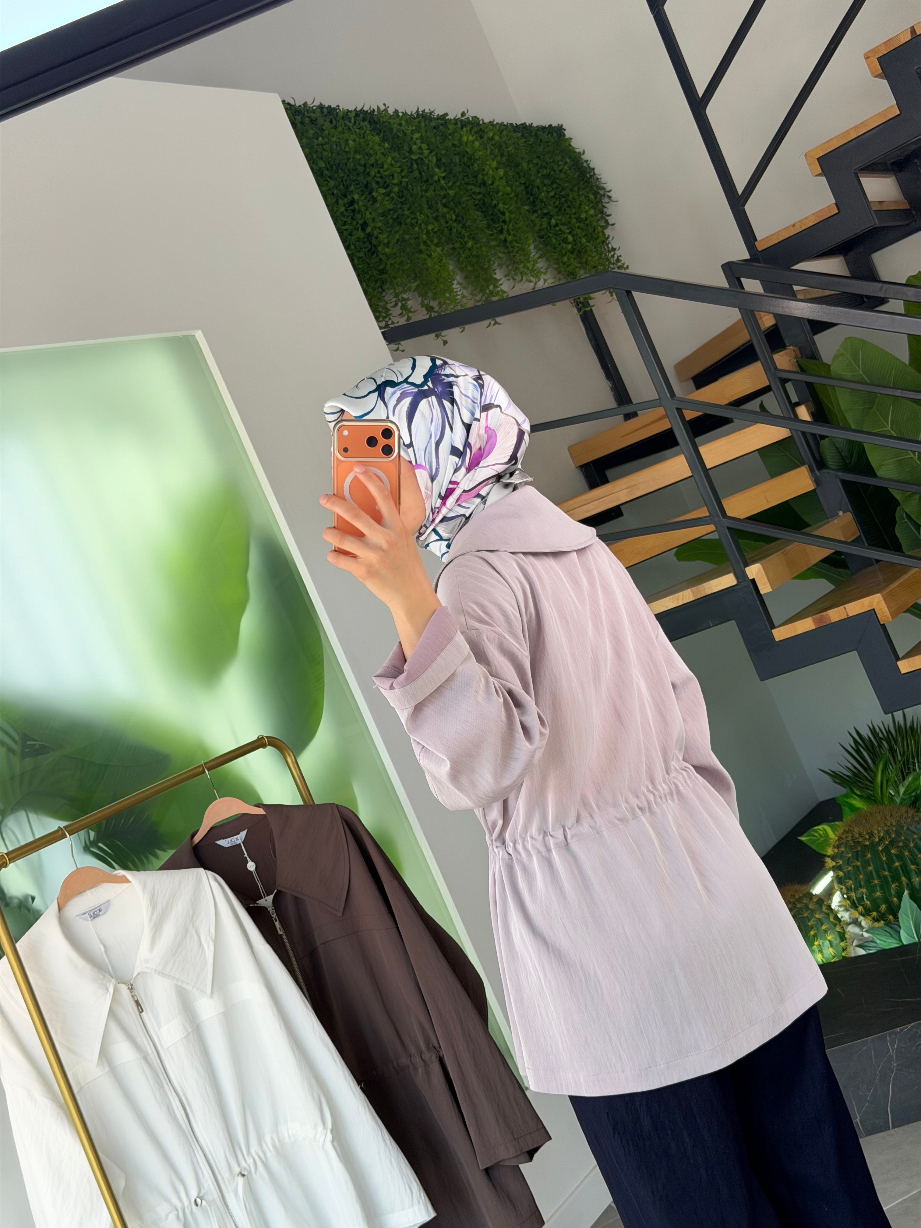 Lila Renk Beli Tünelli Oversize Ceket