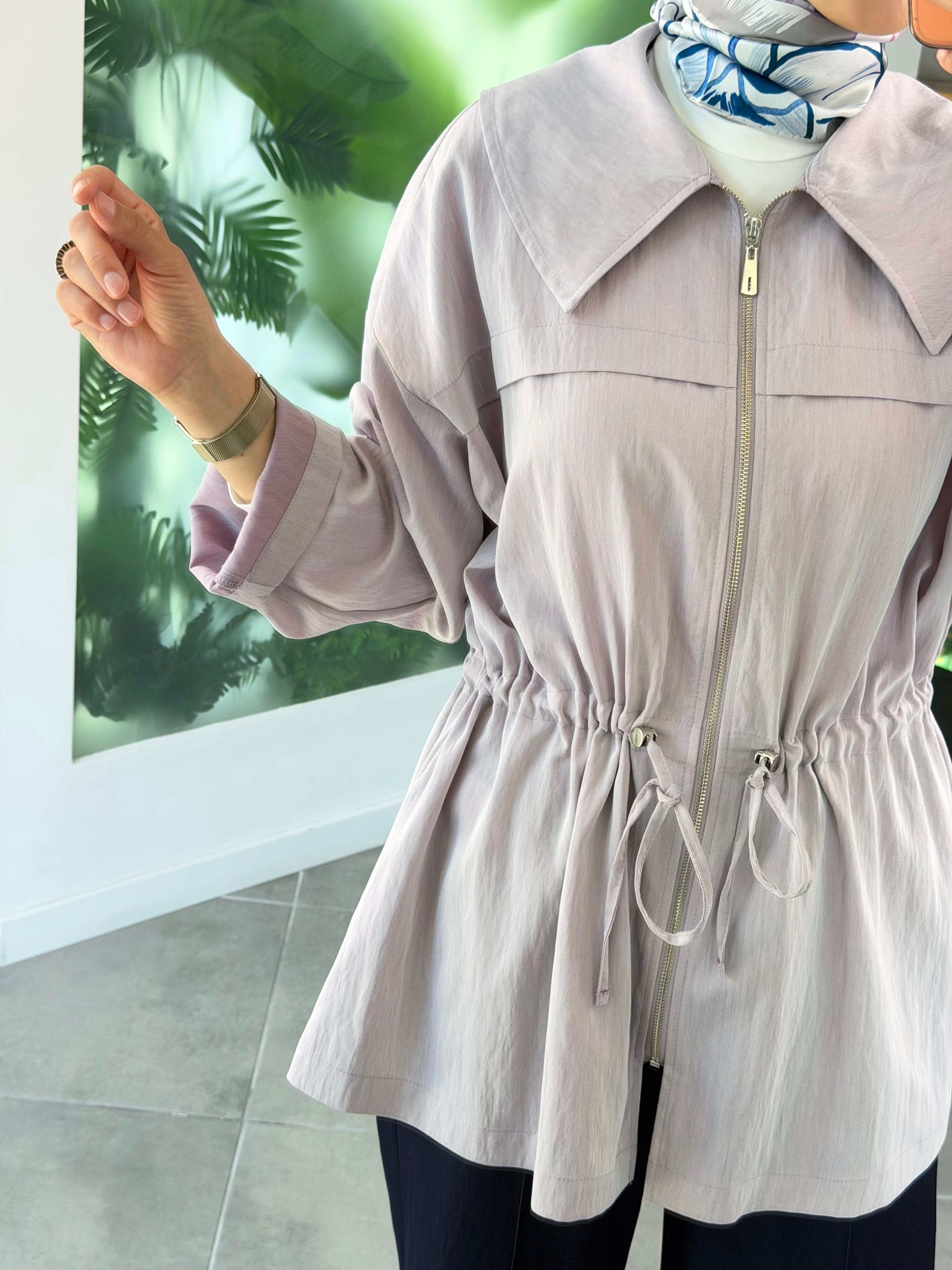 Lila Renk Beli Tünelli Oversize Ceket