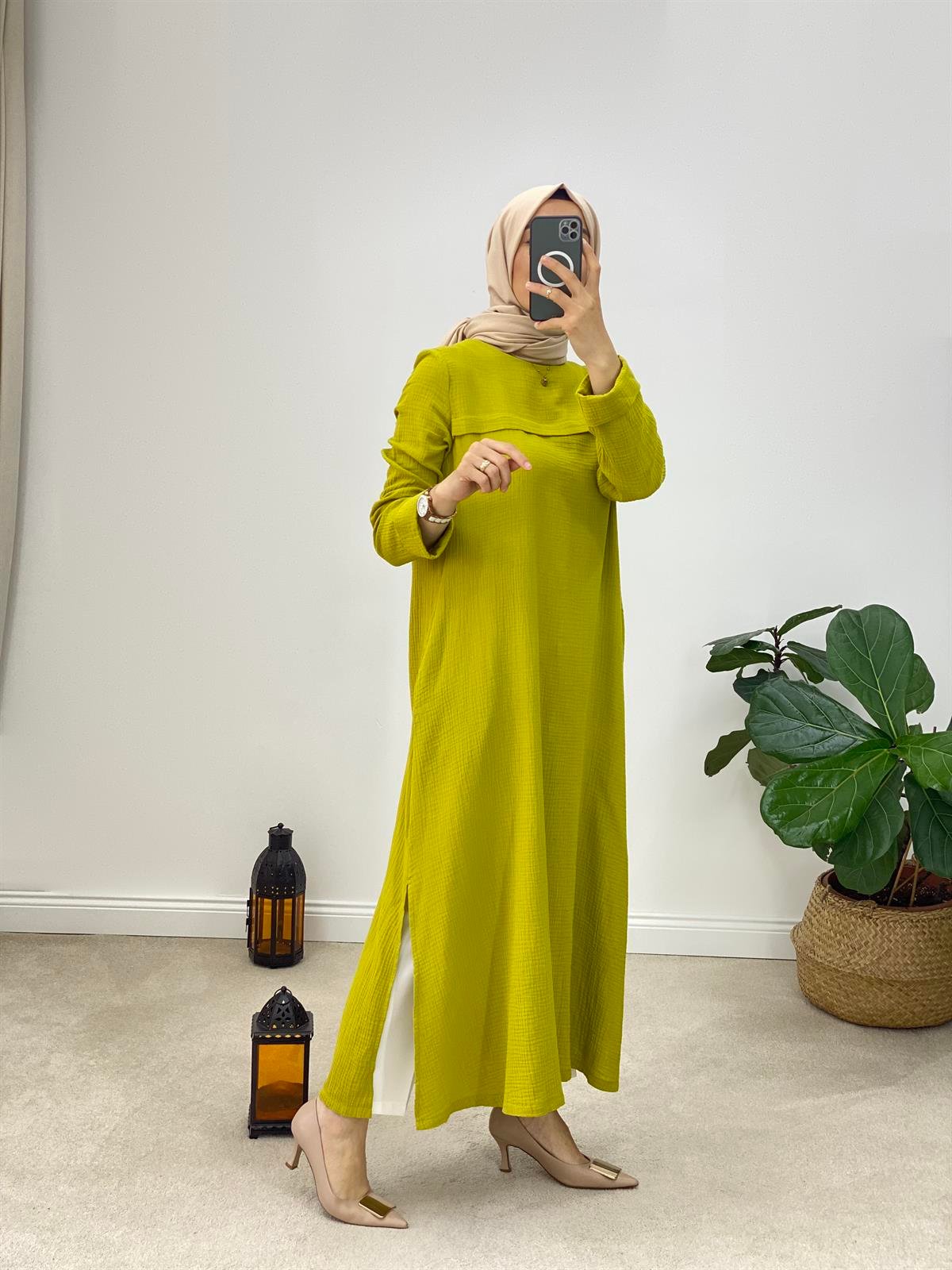 Müslin Kumaş Yırtmaçlı Tunik