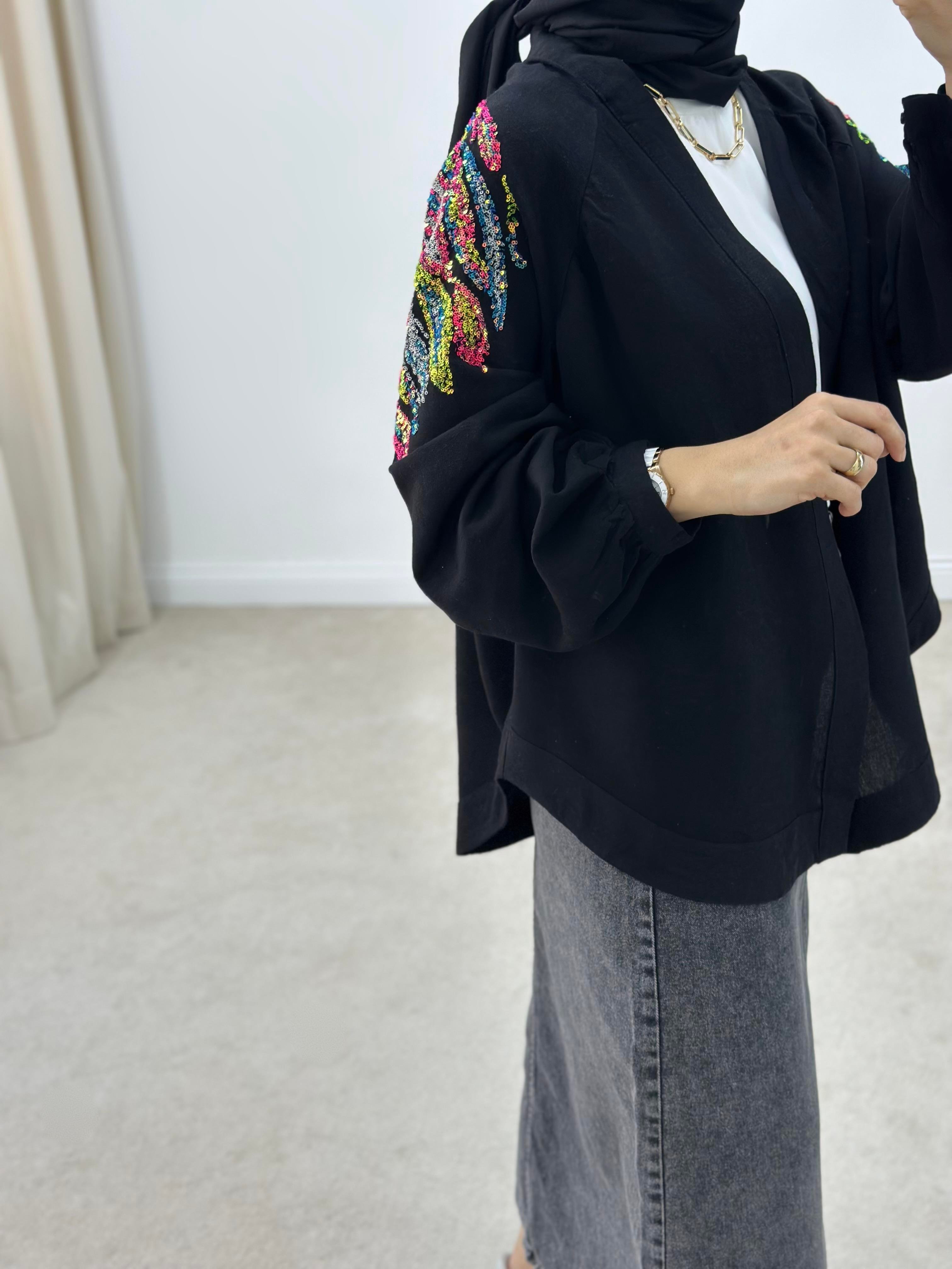 Natural Kumaş Nakışlı Ve Pul İşlemeli Kimono