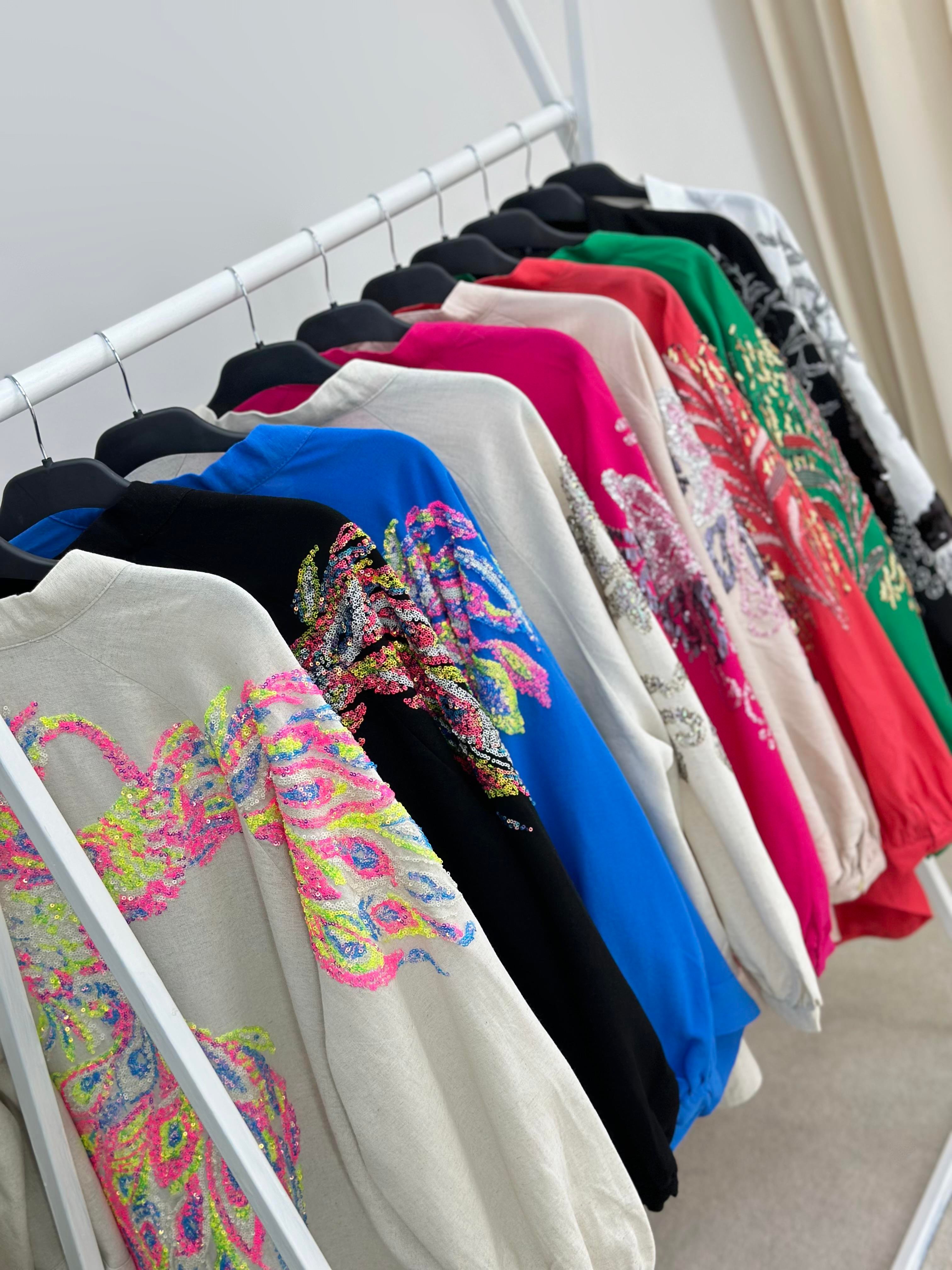 Natural Kumaş Nakışlı Ve Pul İşlemeli Kimono