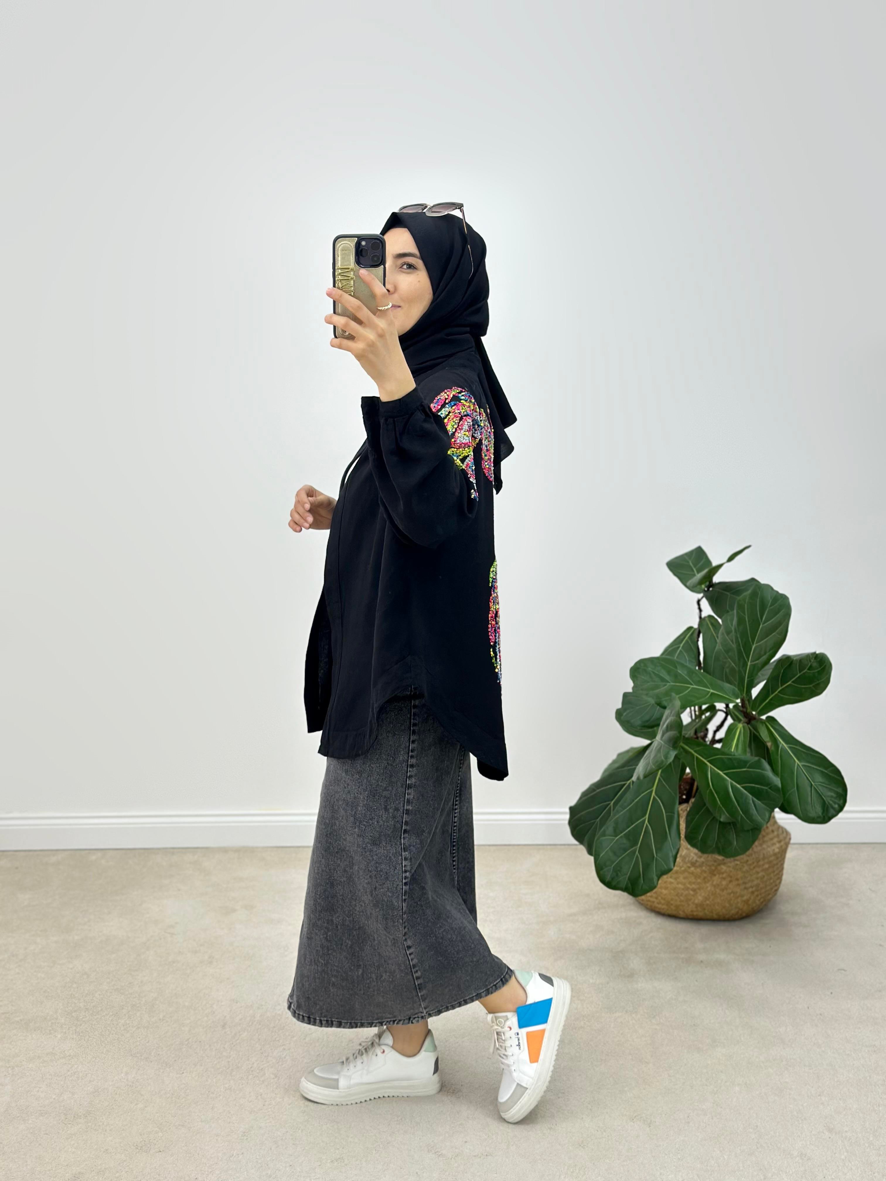 Natural Kumaş Nakışlı Ve Pul İşlemeli Kimono