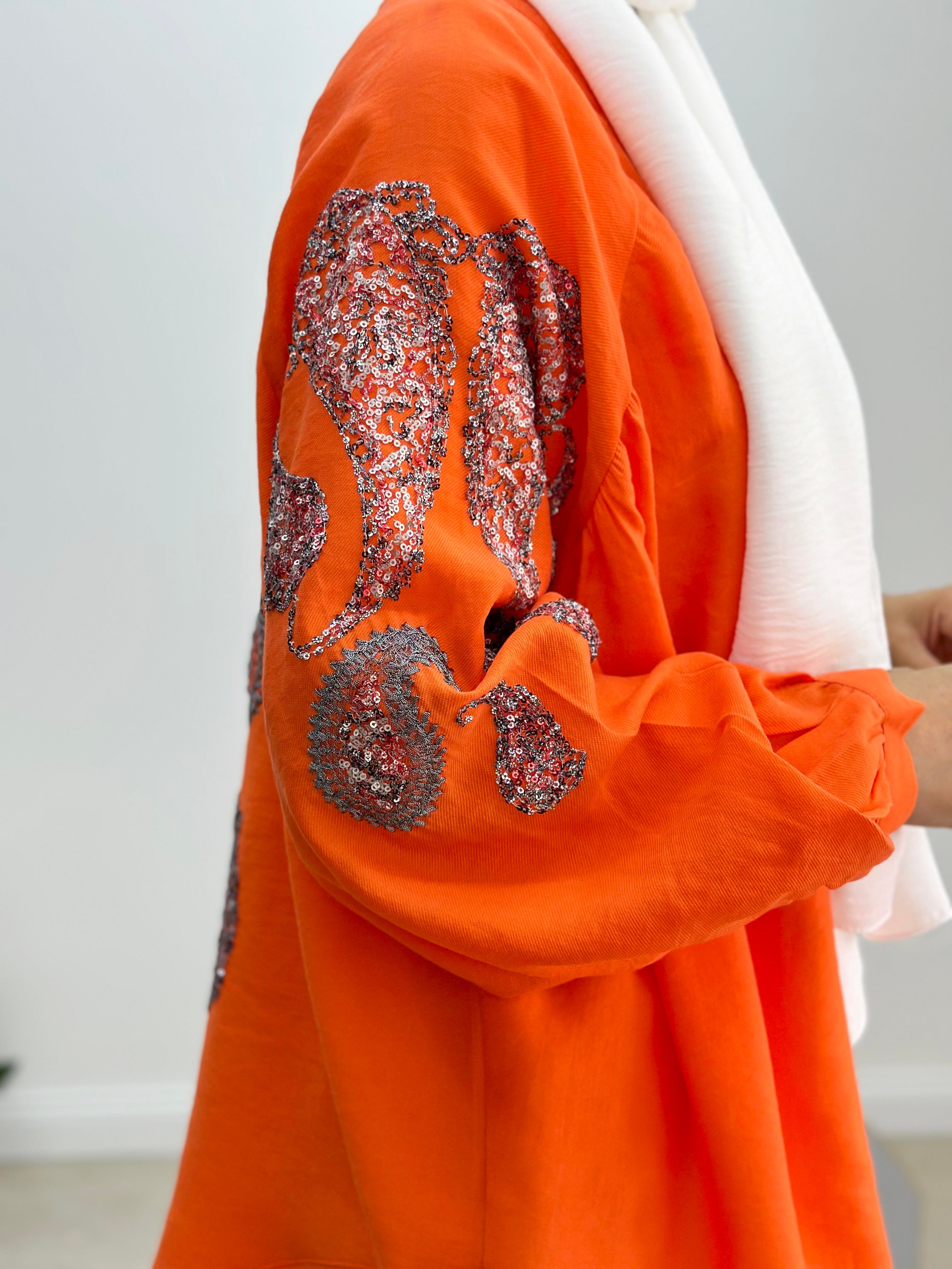 Natural Kumaş Nakışlı Ve Pul İşlemeli Kimono
