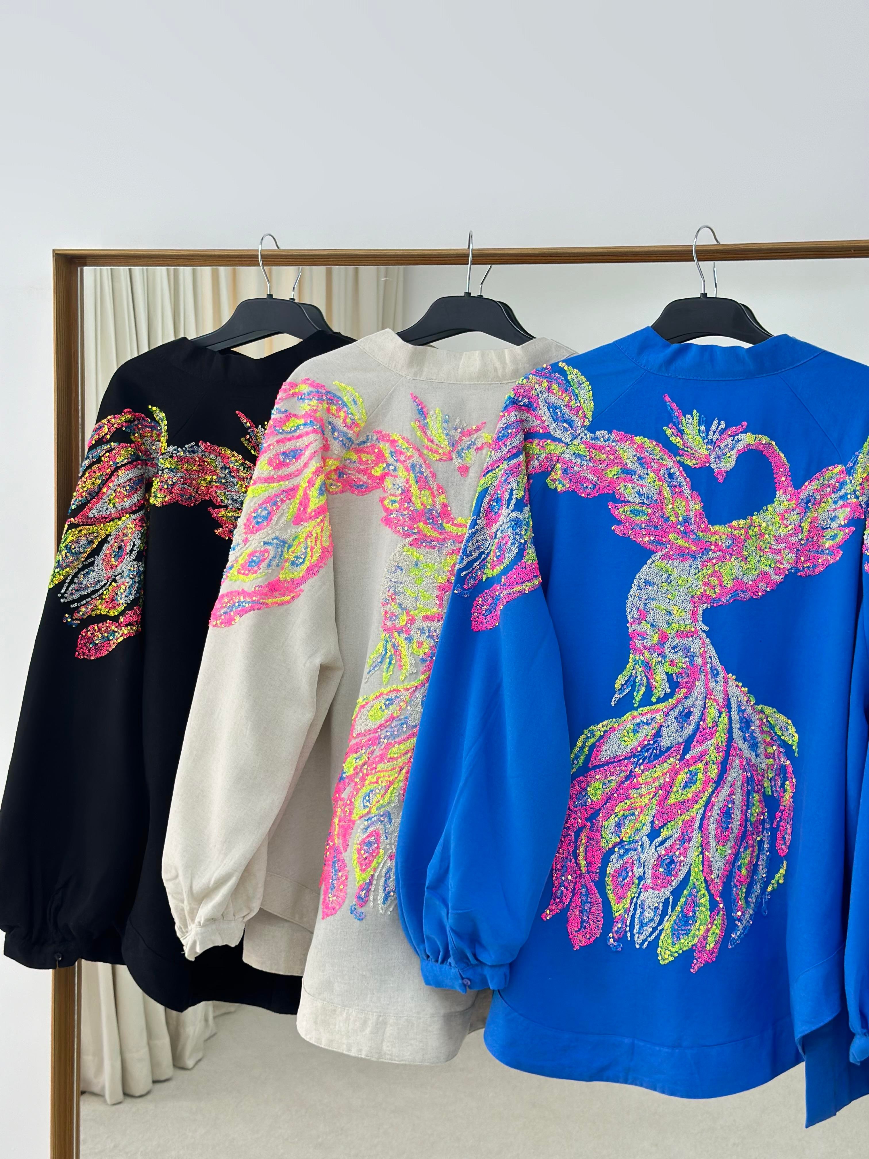 Natural Kumaş Nakışlı Ve Pul İşlemeli Kimono