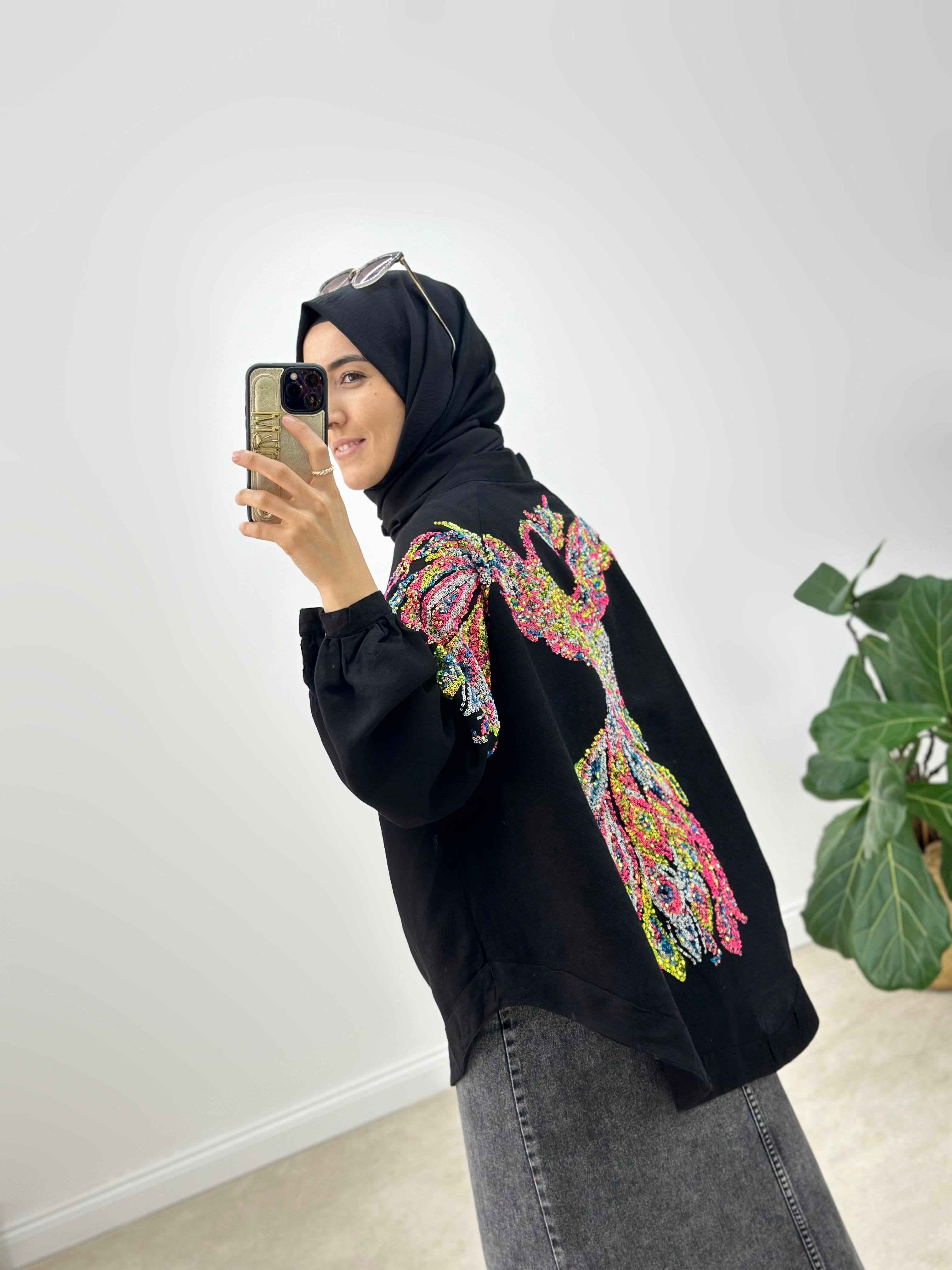 Natural Kumaş Nakışlı Ve Pul İşlemeli Kimono