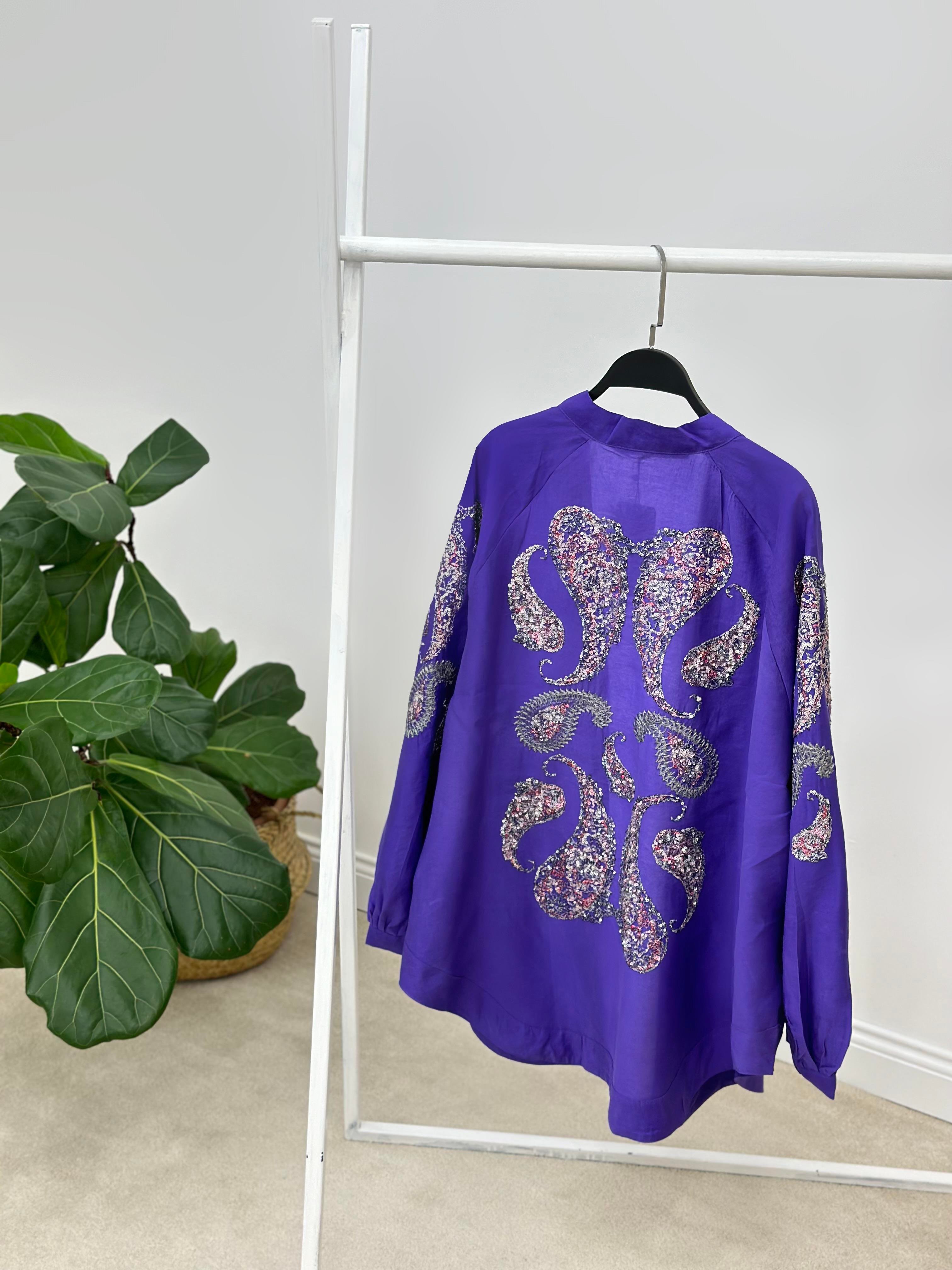 Natural Kumaş Nakışlı Ve Pul İşlemeli Kimono