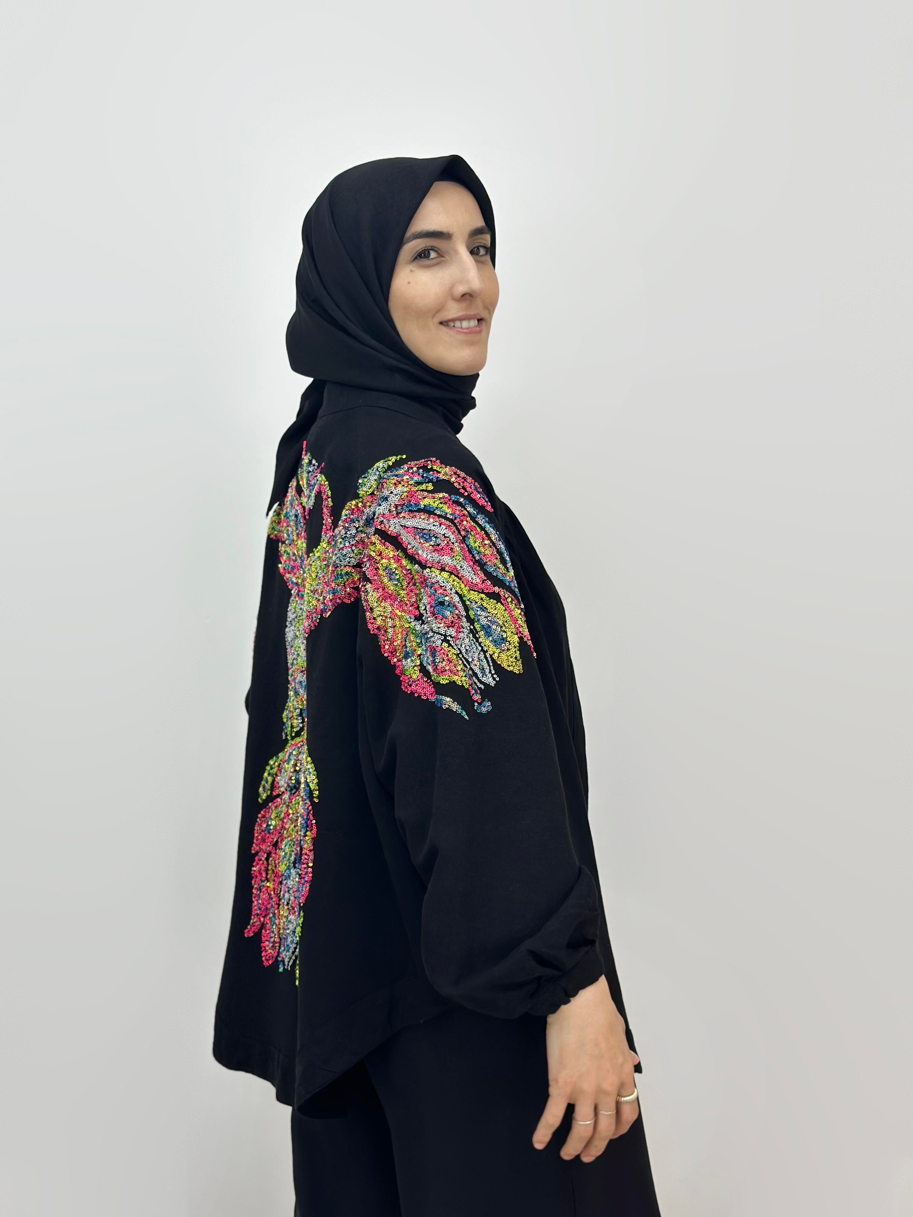 Natural Kumaş Nakışlı Ve Pul İşlemeli Kimono