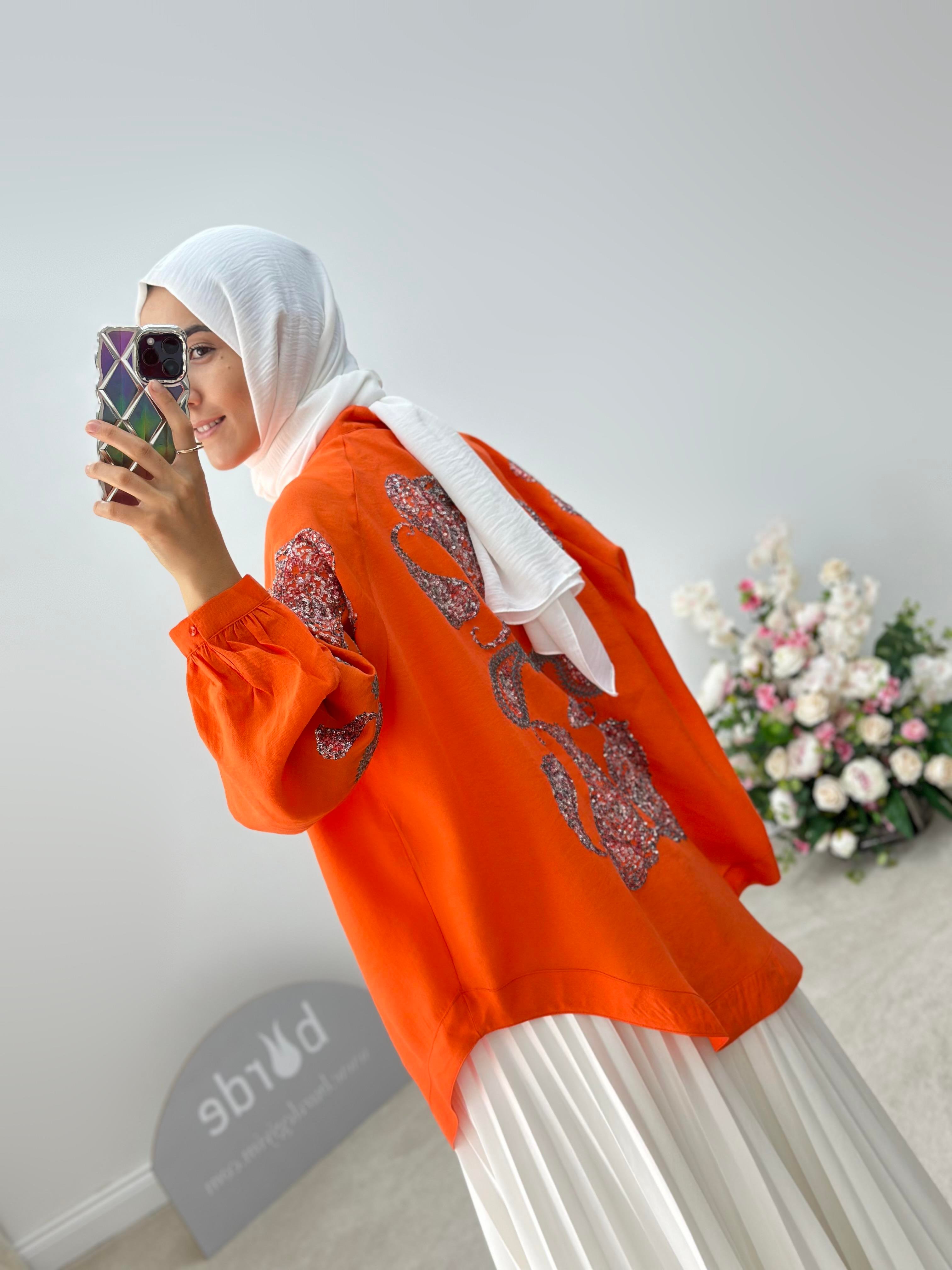 Natural Kumaş Nakışlı Ve Pul İşlemeli Kimono